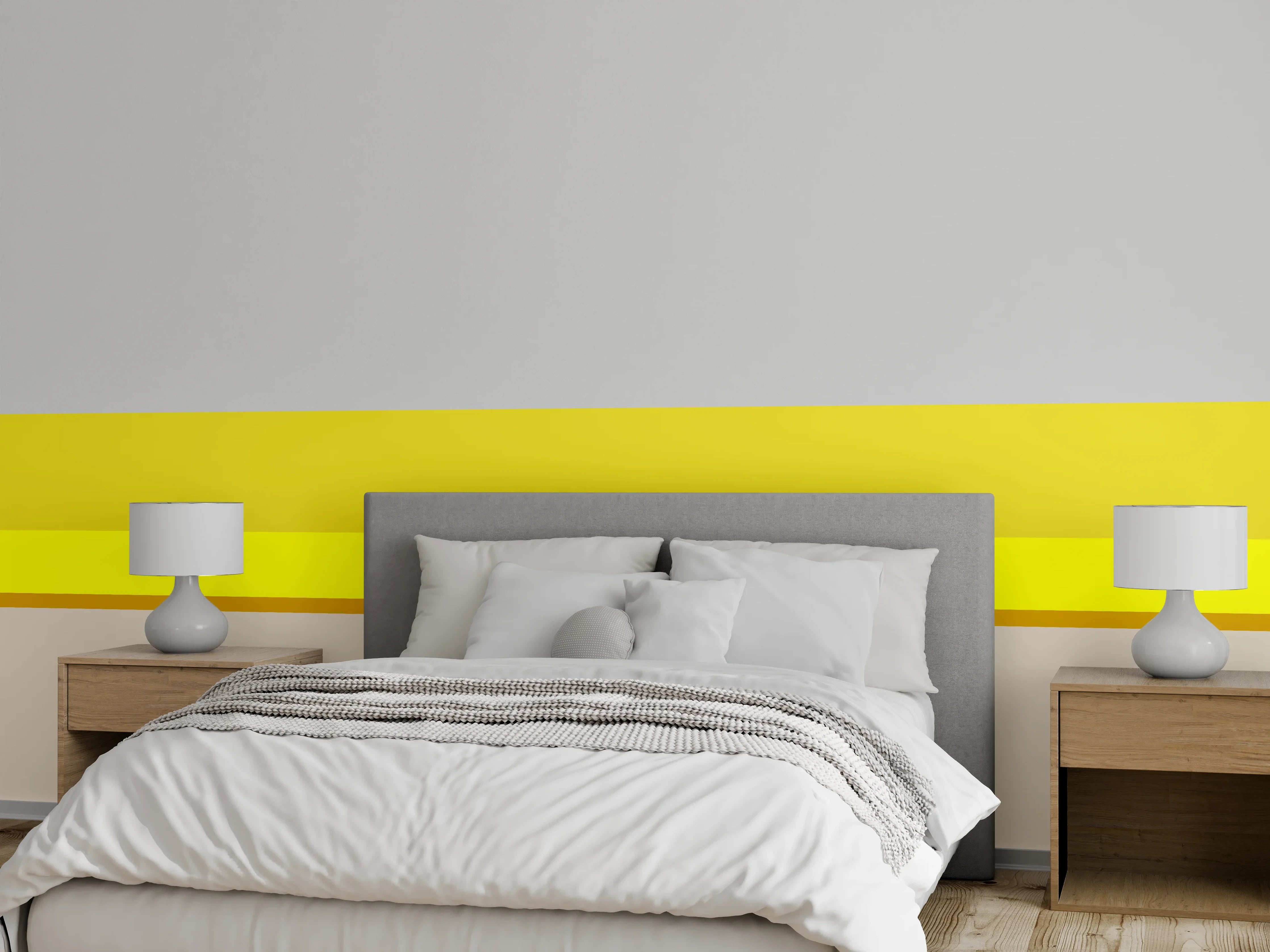 Wandverkleidung Schlafzimmer - Abstrakte Linien Gelb Beige Minimal