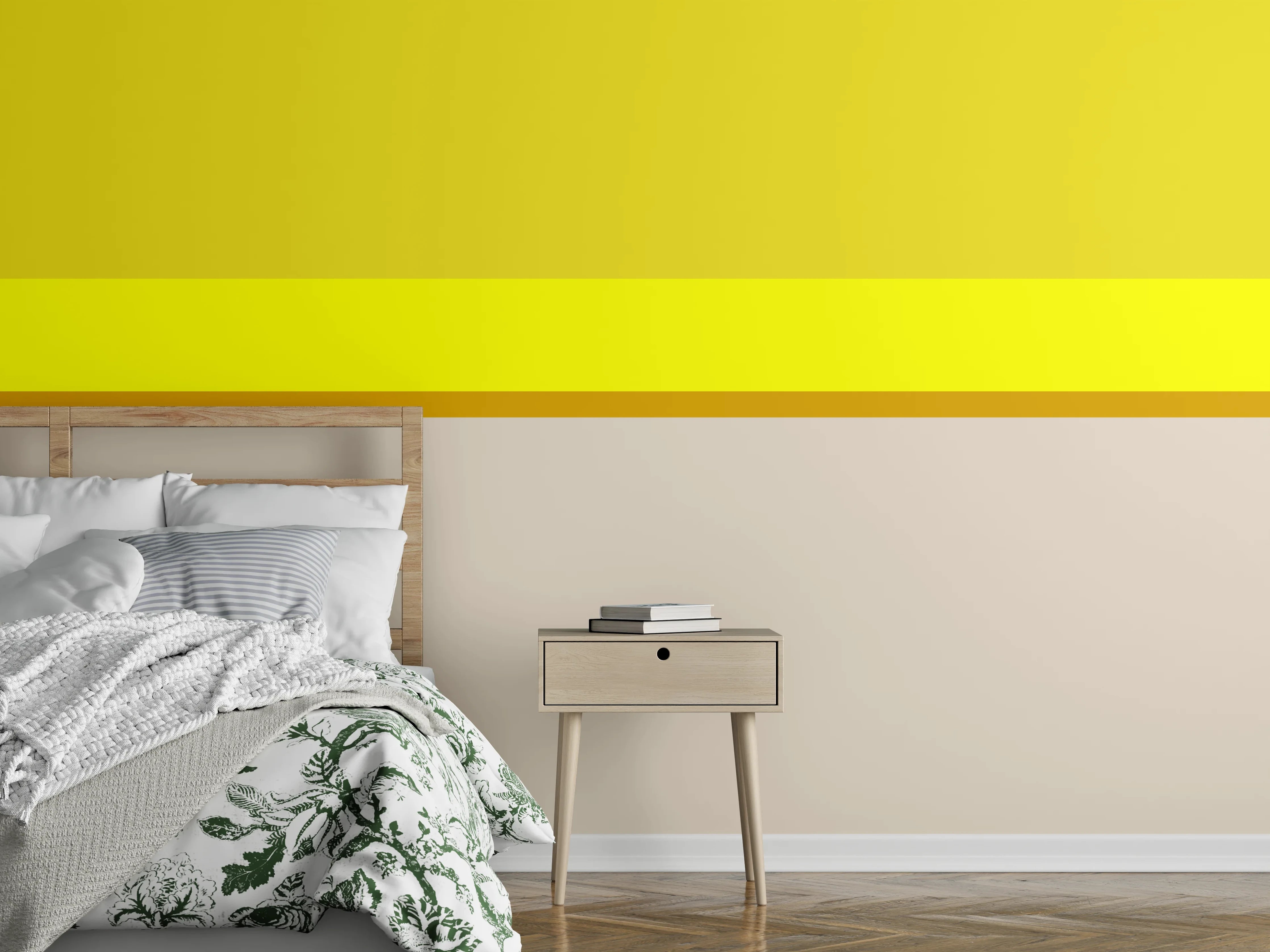 Wandverkleidung Schlafzimmer - Abstrakte Linien Gelb Beige Minimal