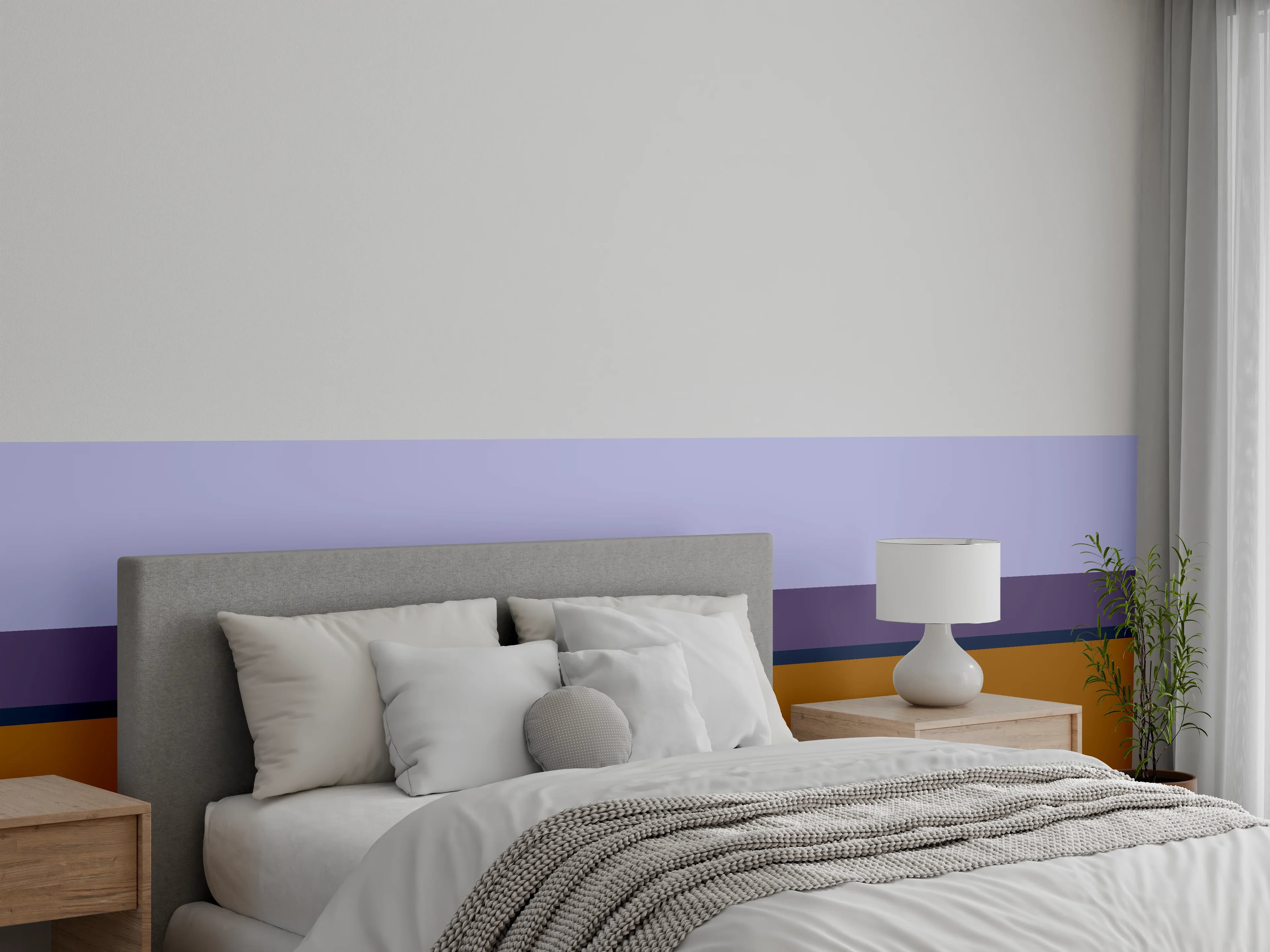 Wandverkleidung Schlafzimmer - Abstrakte Linien in Braun und Lila