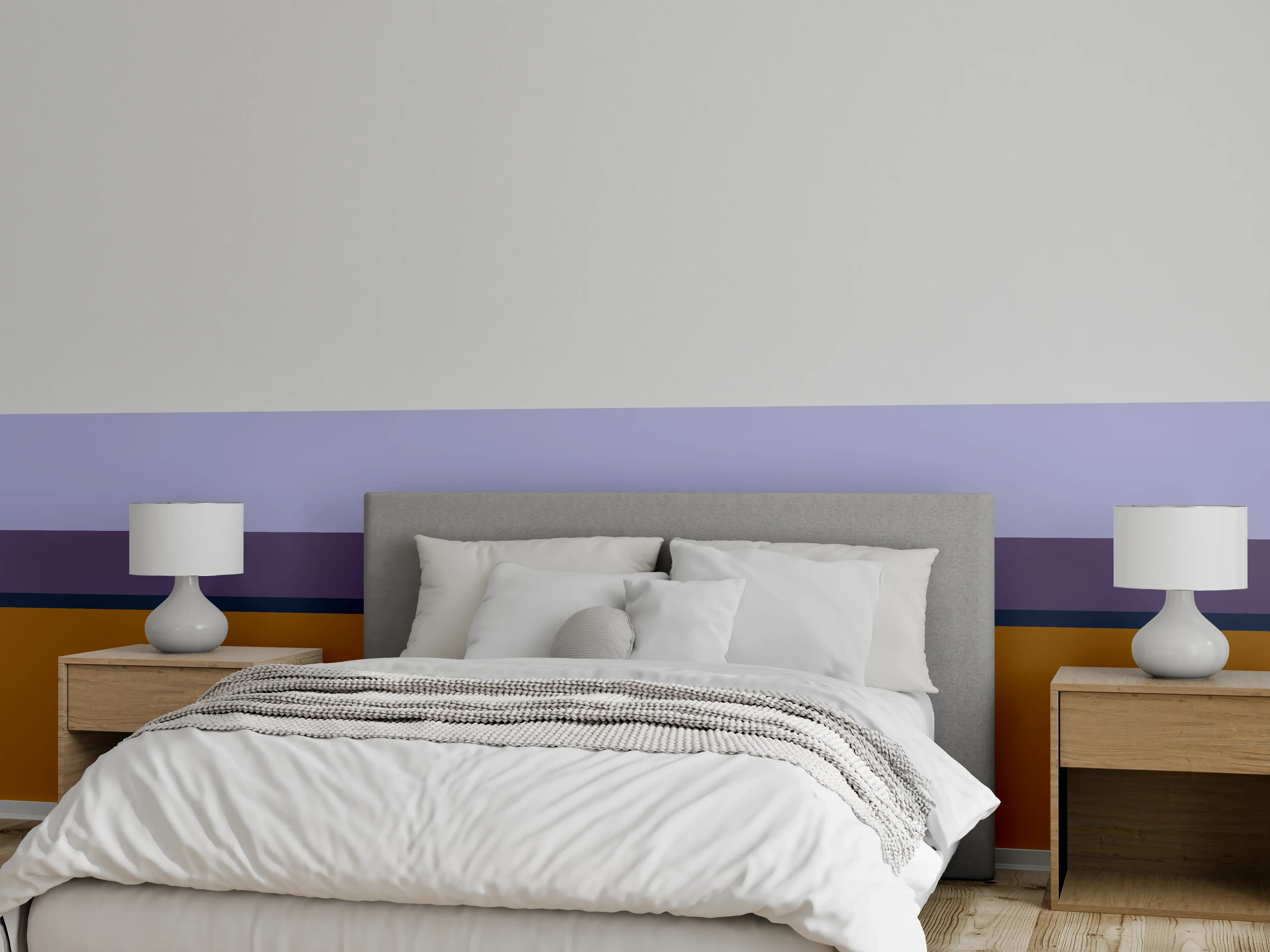 Wandverkleidung Schlafzimmer - Abstrakte Linien in Braun und Lila