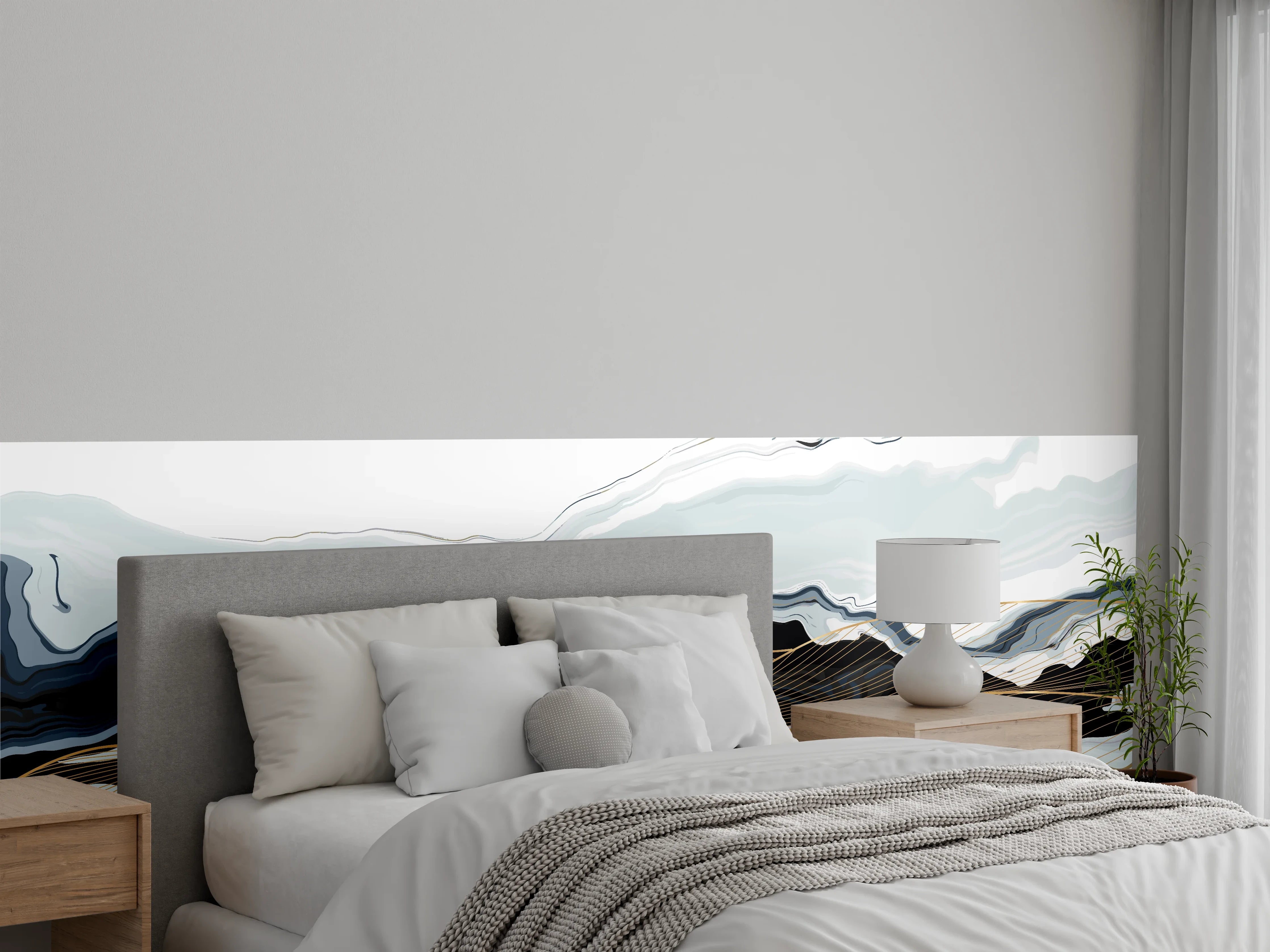 Wandverkleidung Schlafzimmer - Abstrakte Marmor Gold Linie Wanddeko