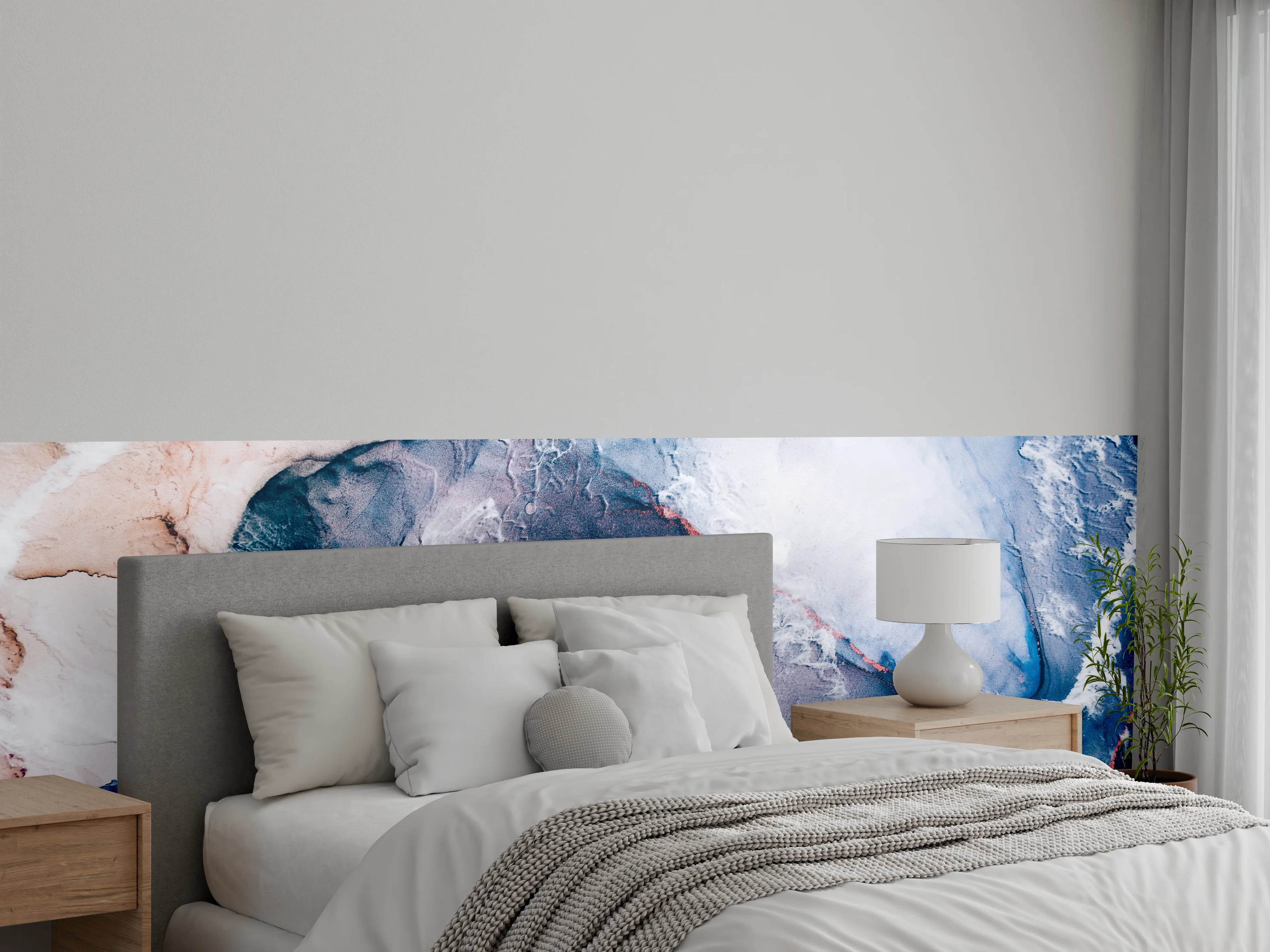 Wandverkleidung Schlafzimmer - Abstrakte Marmorkunst in Blau-Weiß