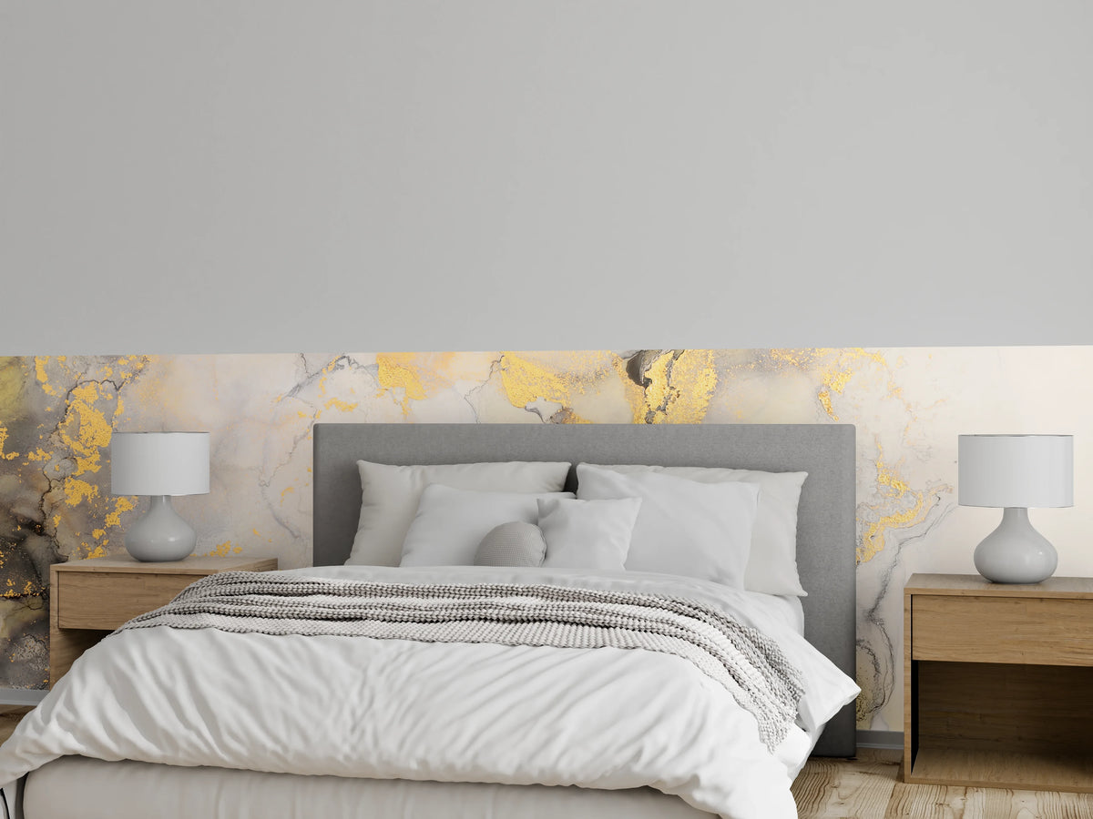 Wandverkleidung Schlafzimmer - Abstrakte Marmorkunst mit Goldakzenten