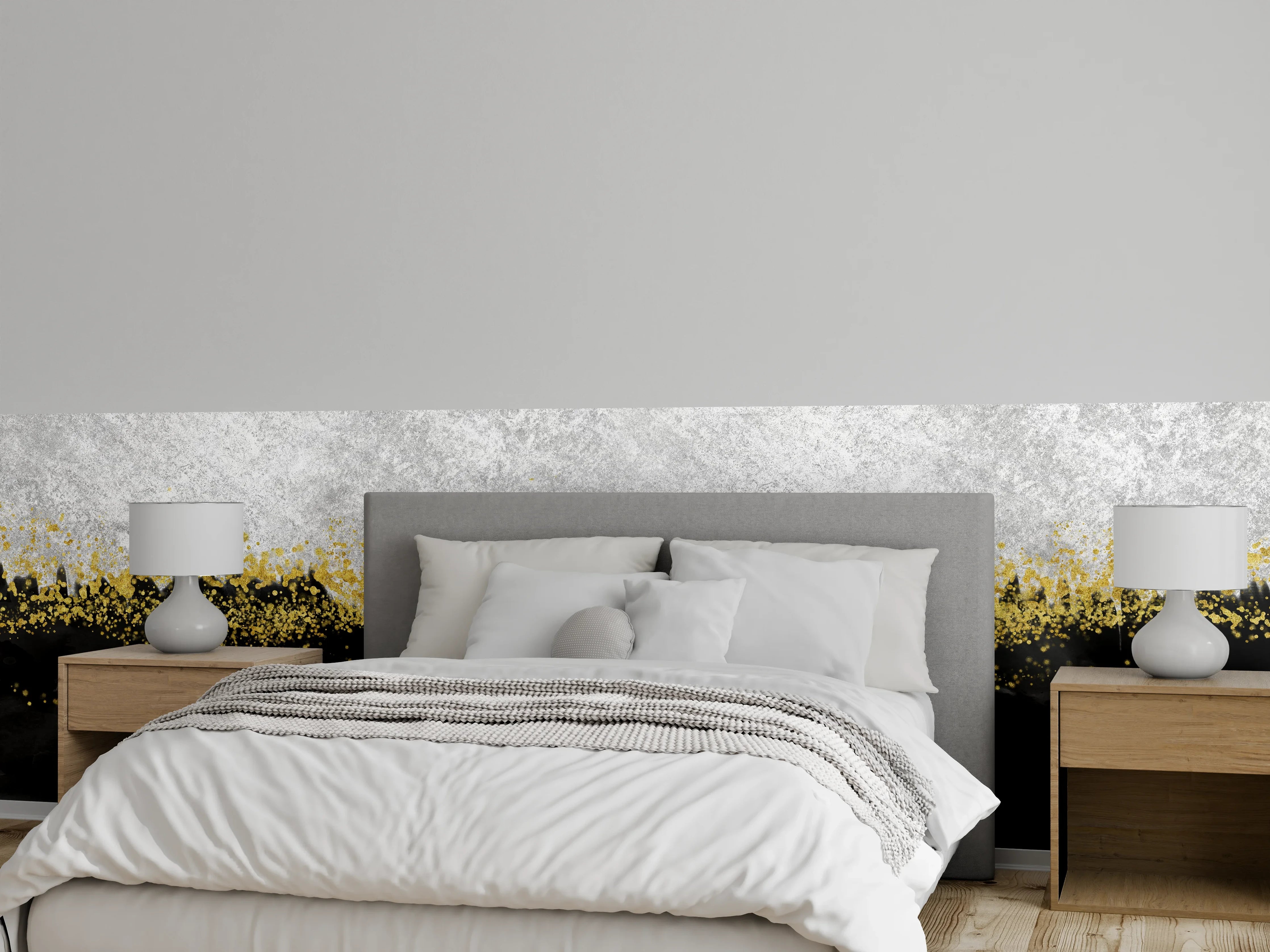 Wandverkleidung Schlafzimmer - Abstrakte Marmoroptik Schwarz Weiß Gold