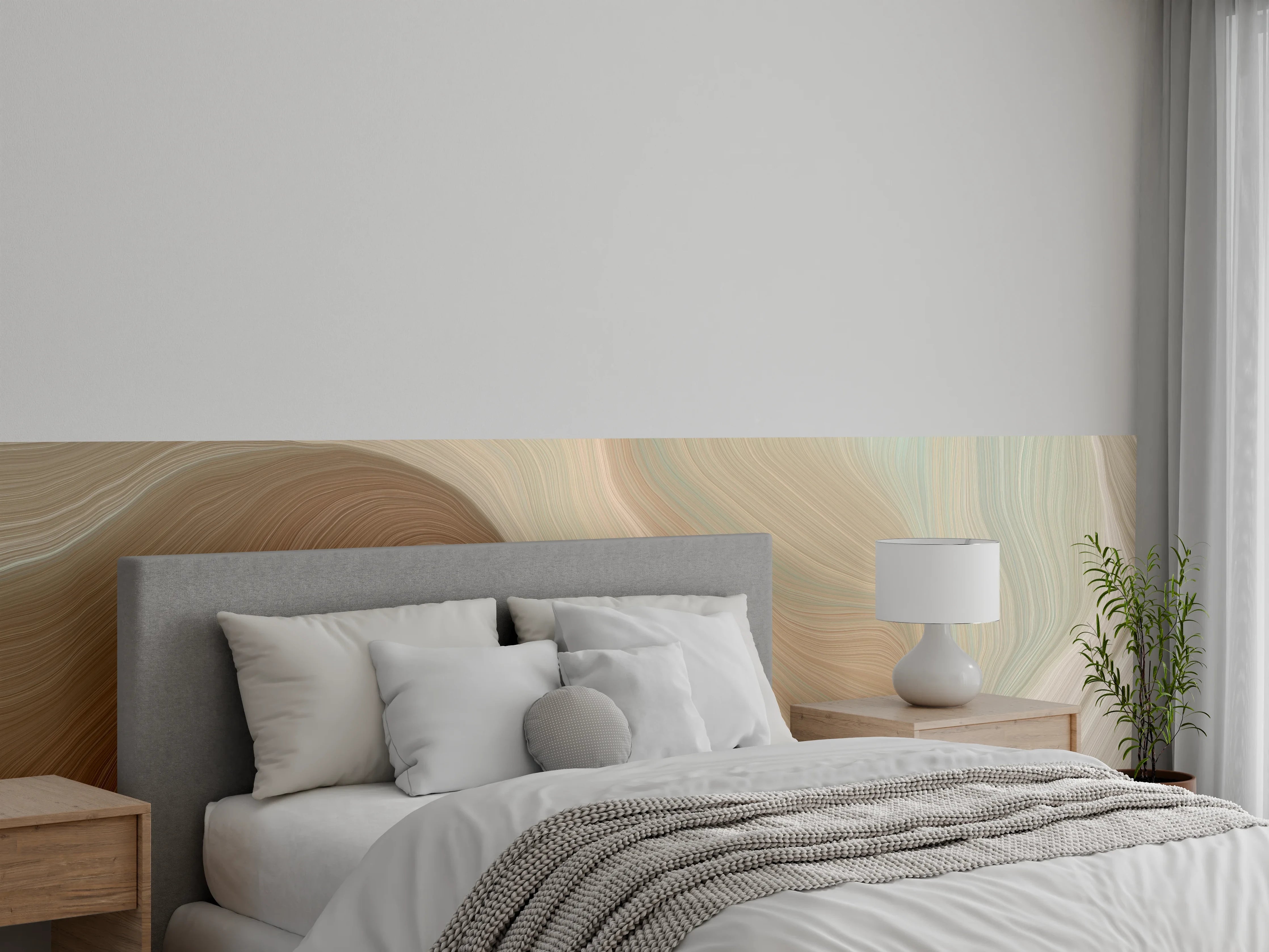 Wandverkleidung Schlafzimmer - Abstrakte Marmoroptik in Erdtönen