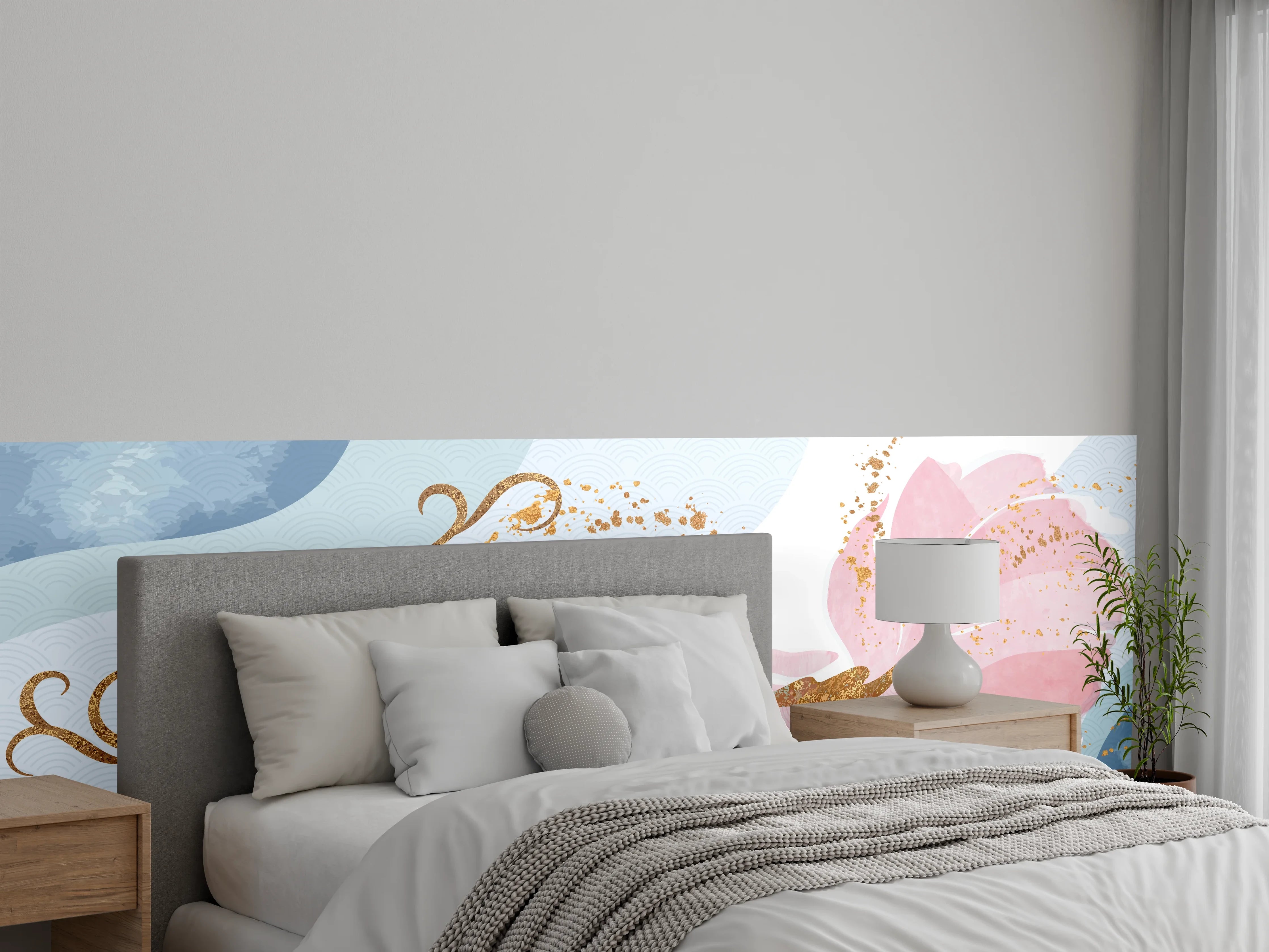 Wandverkleidung Schlafzimmer - Abstrakte Meerjungfrau Aquarell Rosa Blau