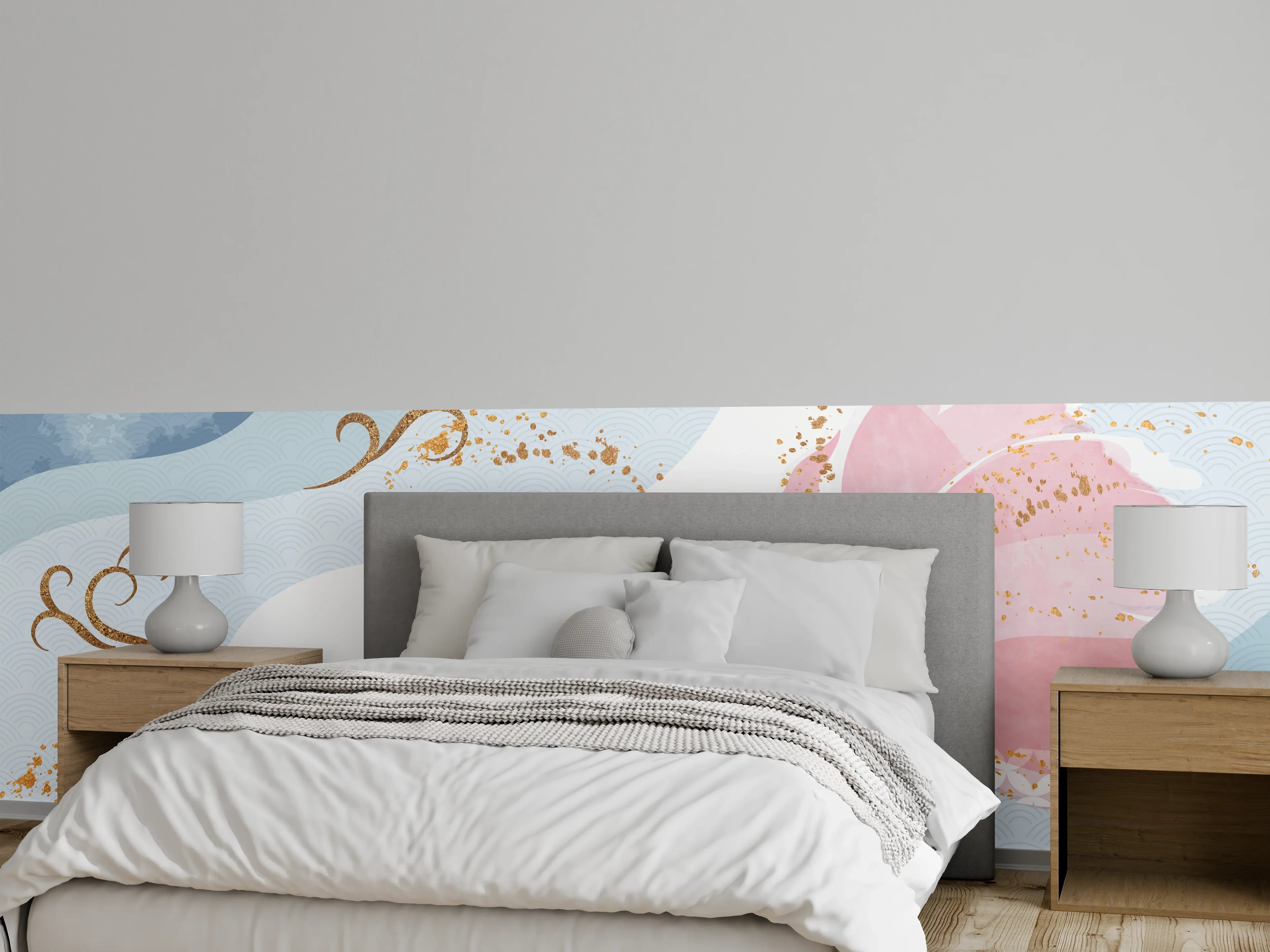 Wandverkleidung Schlafzimmer - Abstrakte Meerjungfrau Aquarell Rosa Blau