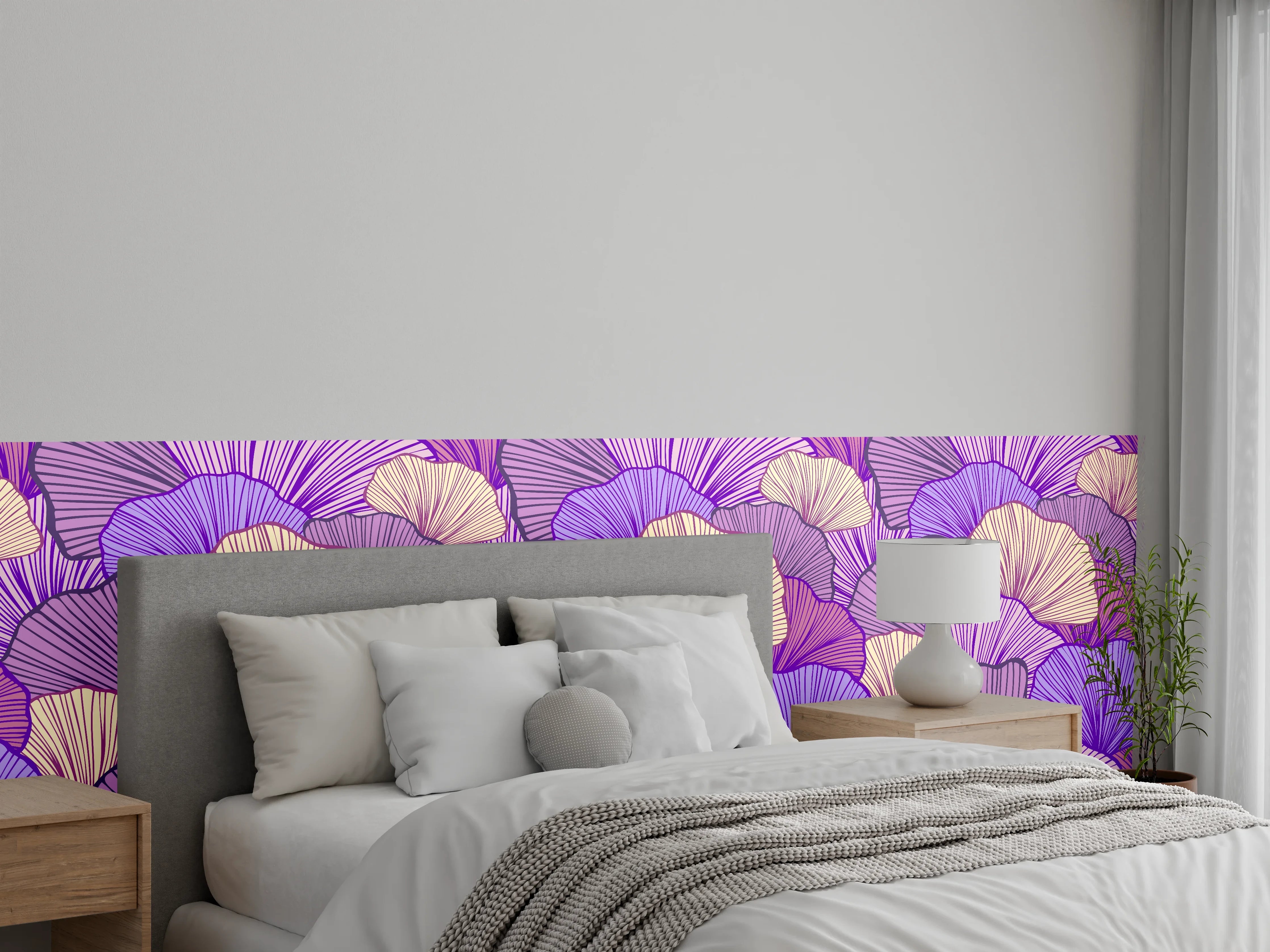 Wandverkleidung Schlafzimmer - Abstrakte Muscheln in Lila