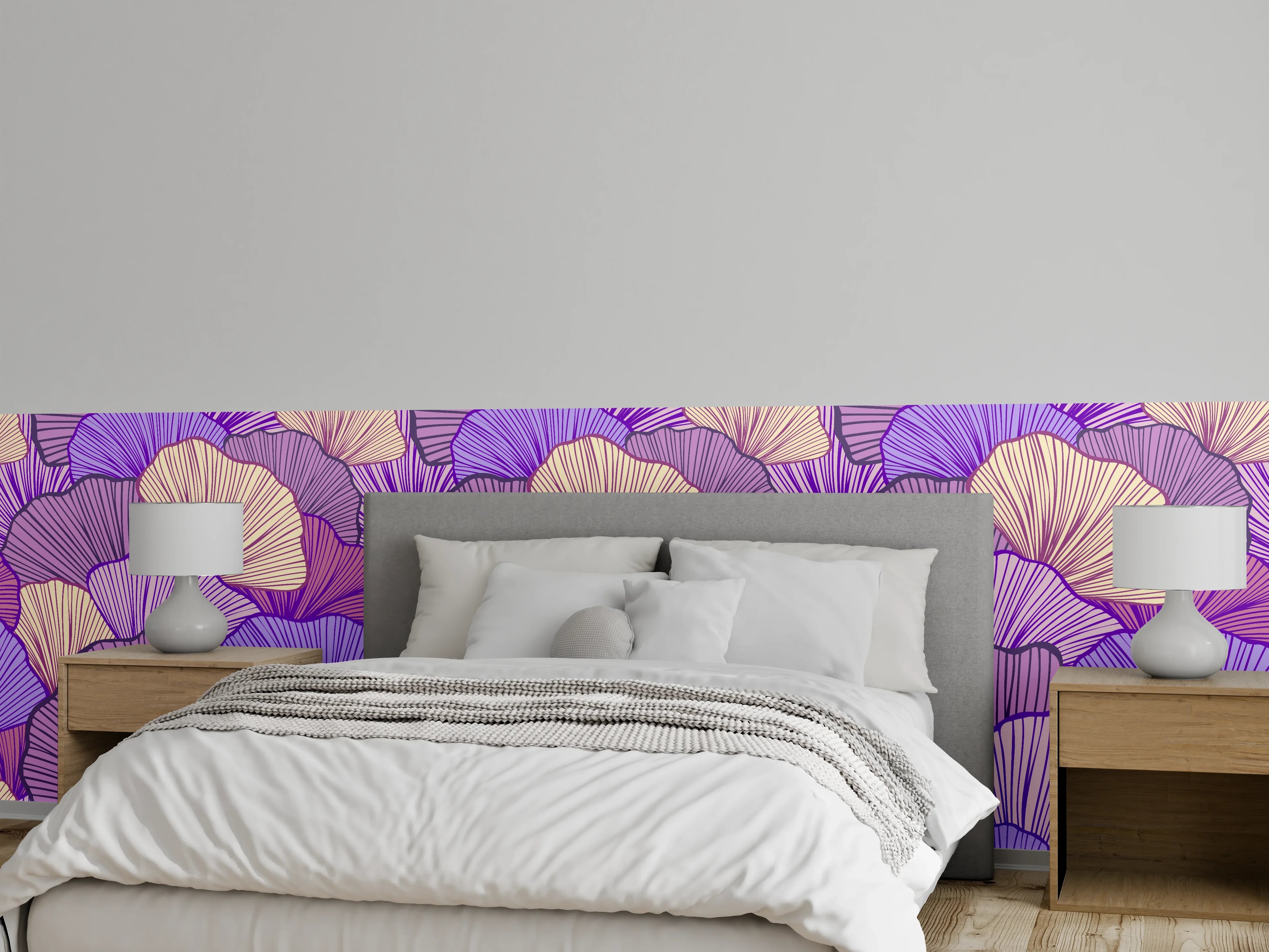 Wandverkleidung Schlafzimmer - Abstrakte Muscheln in Lila