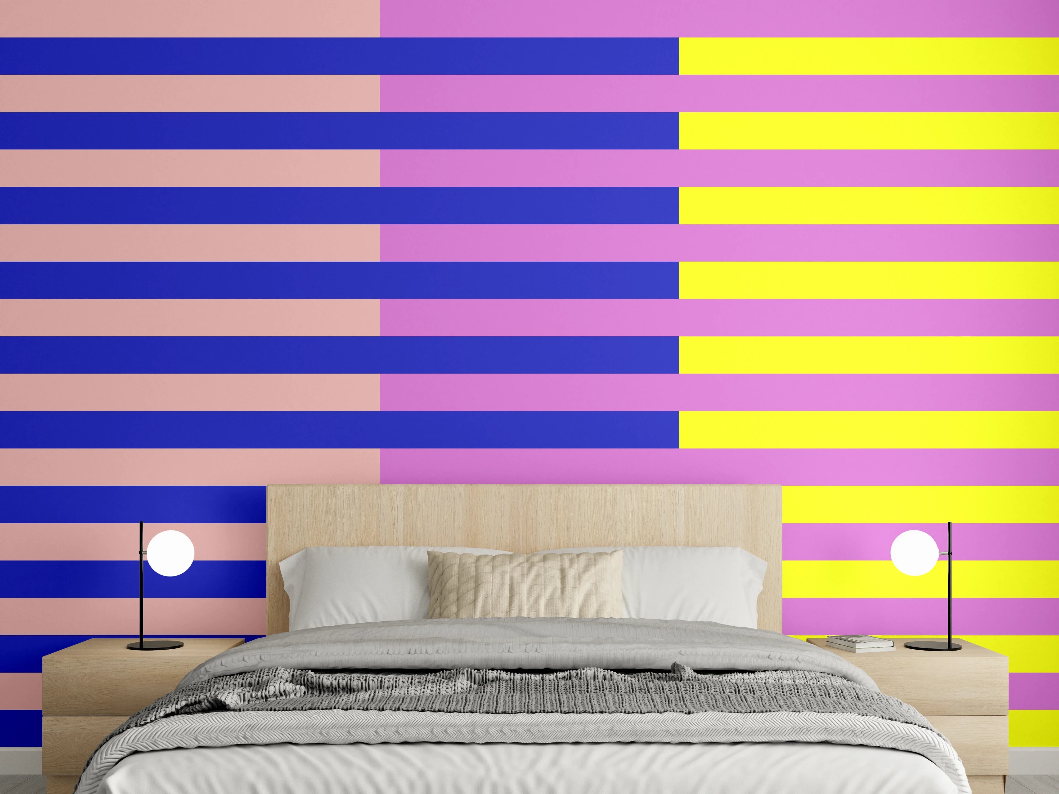 Wandverkleidung Schlafzimmer - Abstrakte Retro-Streifen Muster Wandbild