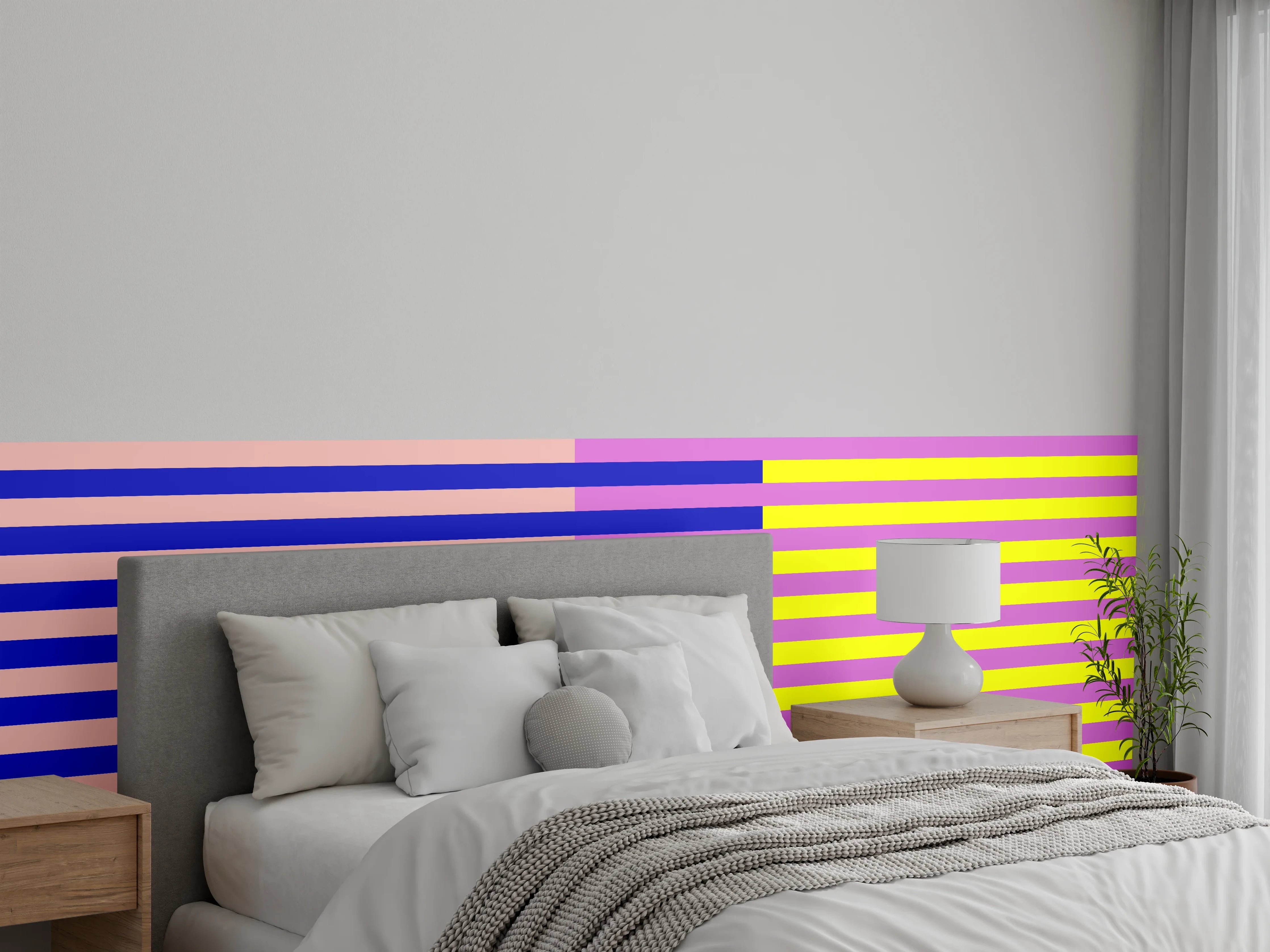 Wandverkleidung Schlafzimmer - Abstrakte Retro-Streifen Muster Wandbild