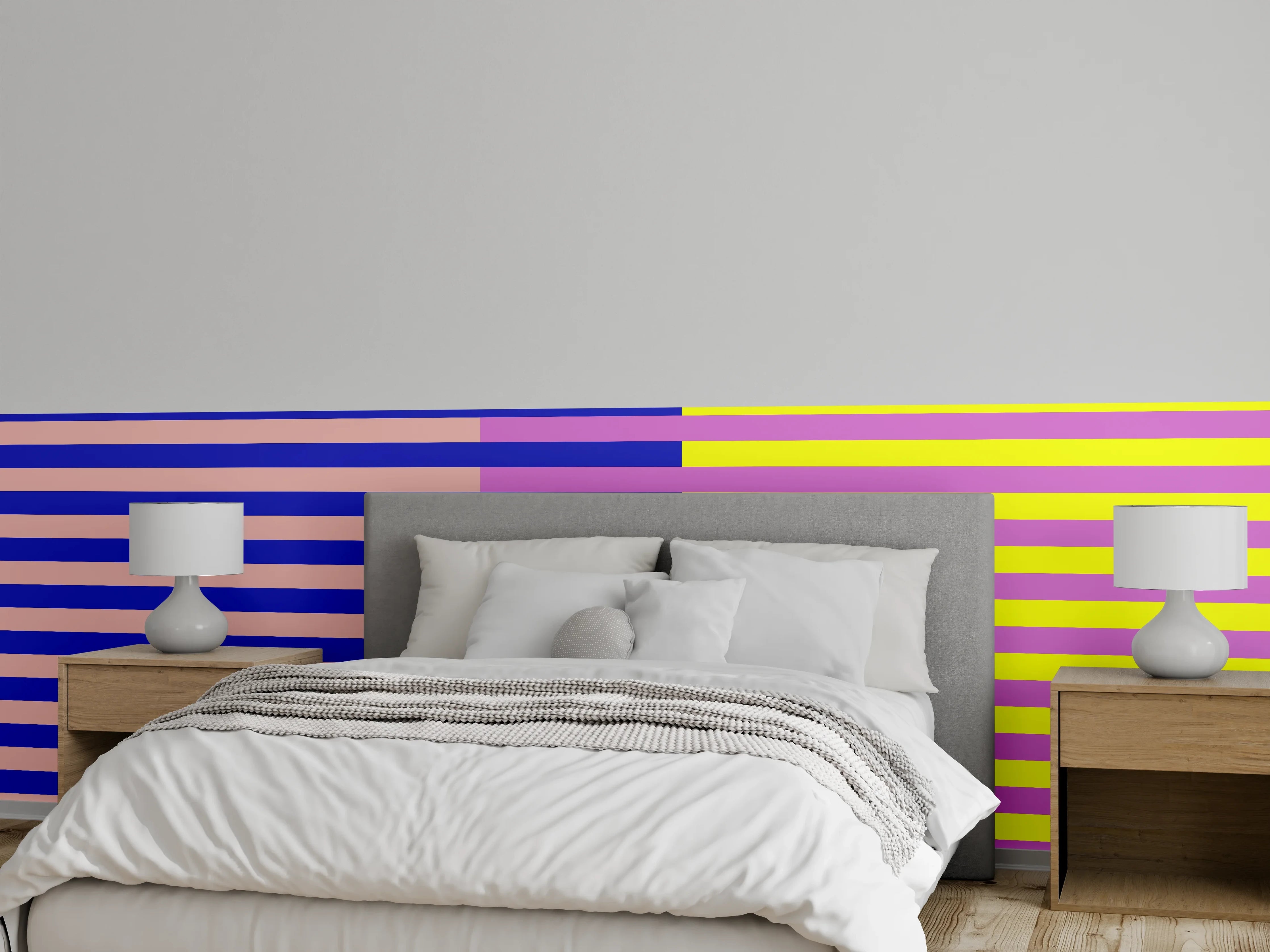 Wandverkleidung Schlafzimmer - Abstrakte Retro-Streifen Muster Wandbild