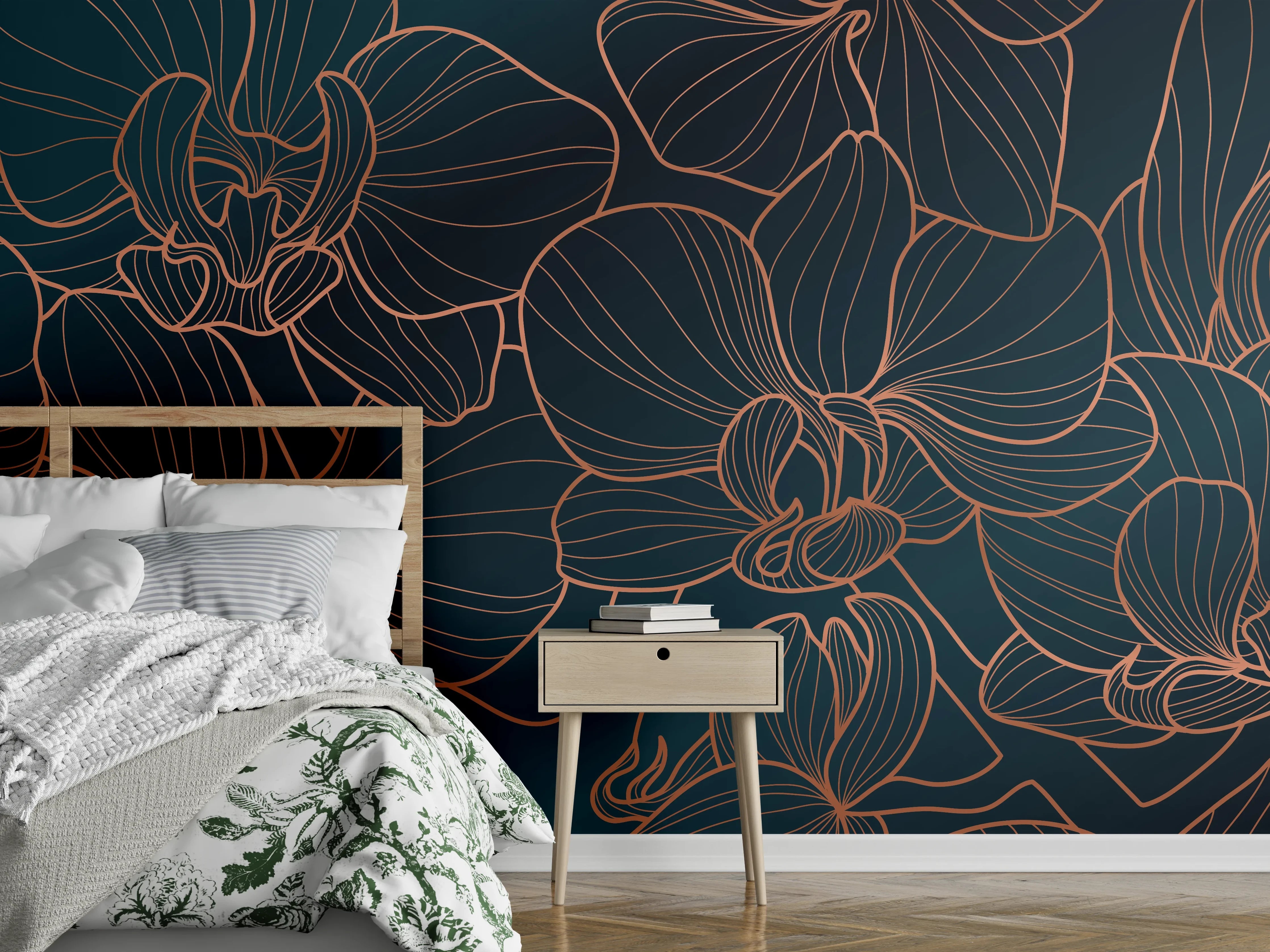 Wandverkleidung Schlafzimmer - Abstrakte Rosa Blüten