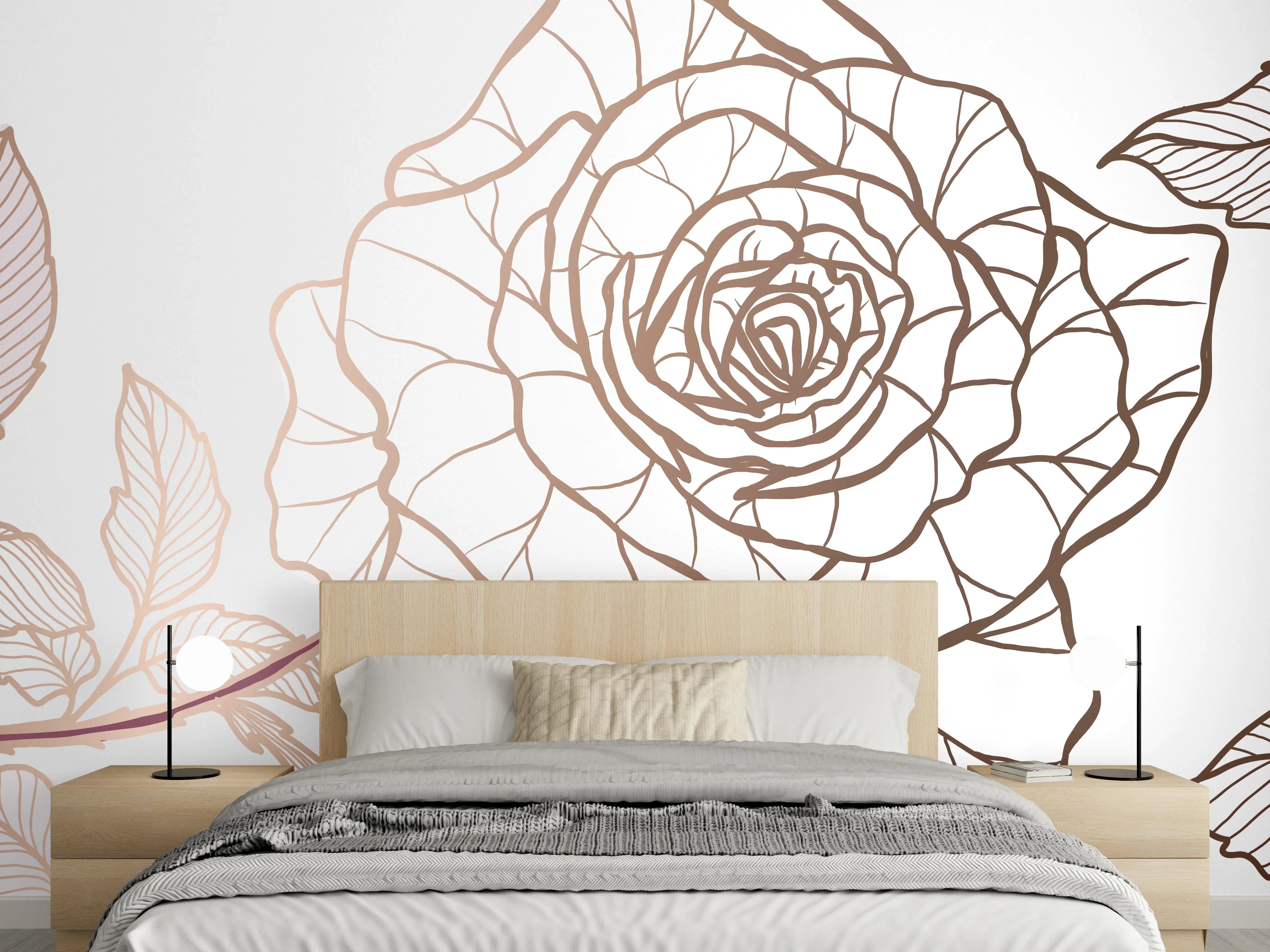 Wandverkleidung Schlafzimmer - Abstrakte Rose in Sepia-Tönen