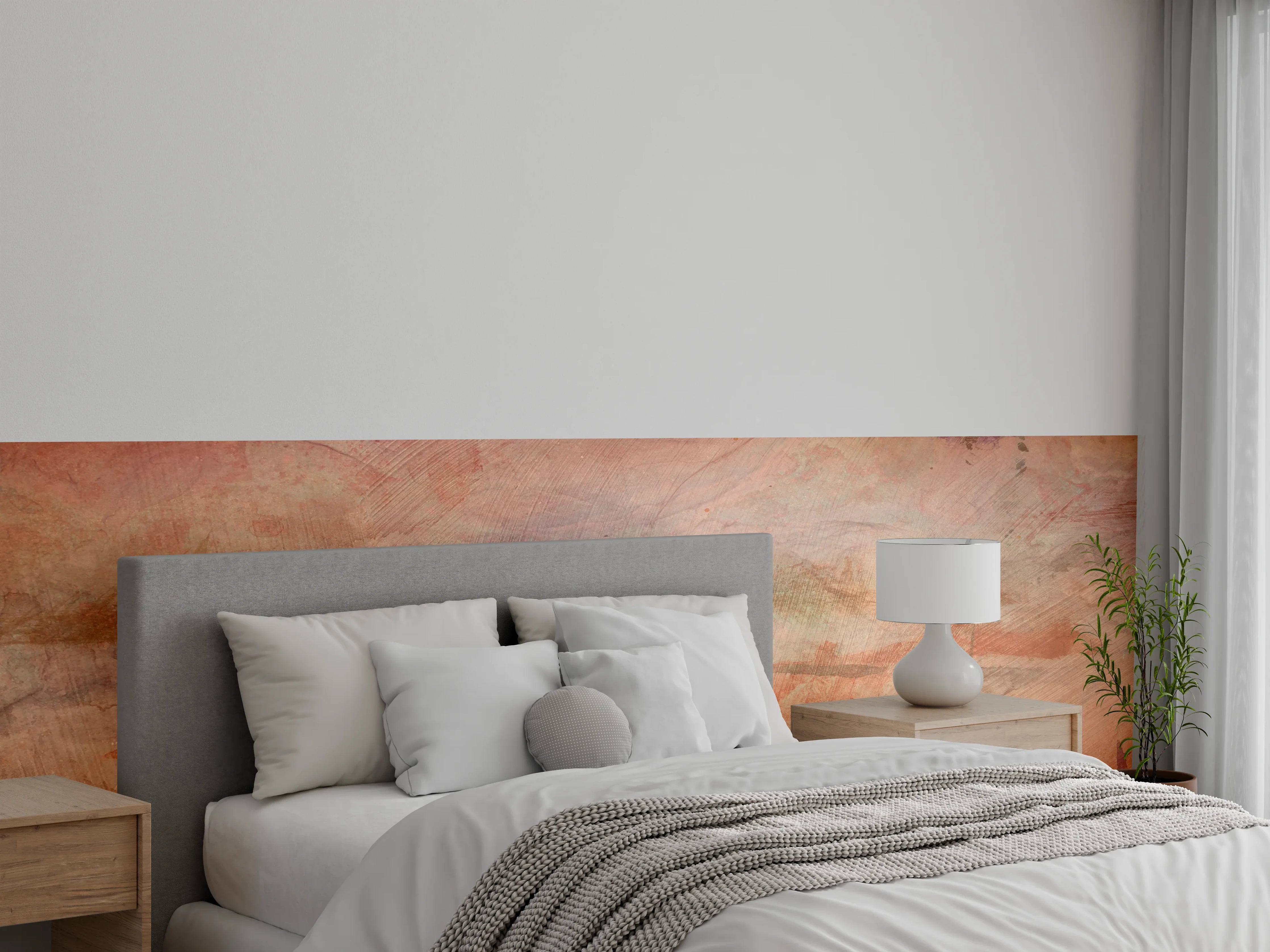 Wandverkleidung Schlafzimmer - Abstrakte Sandlandschaft in Braun-Orange