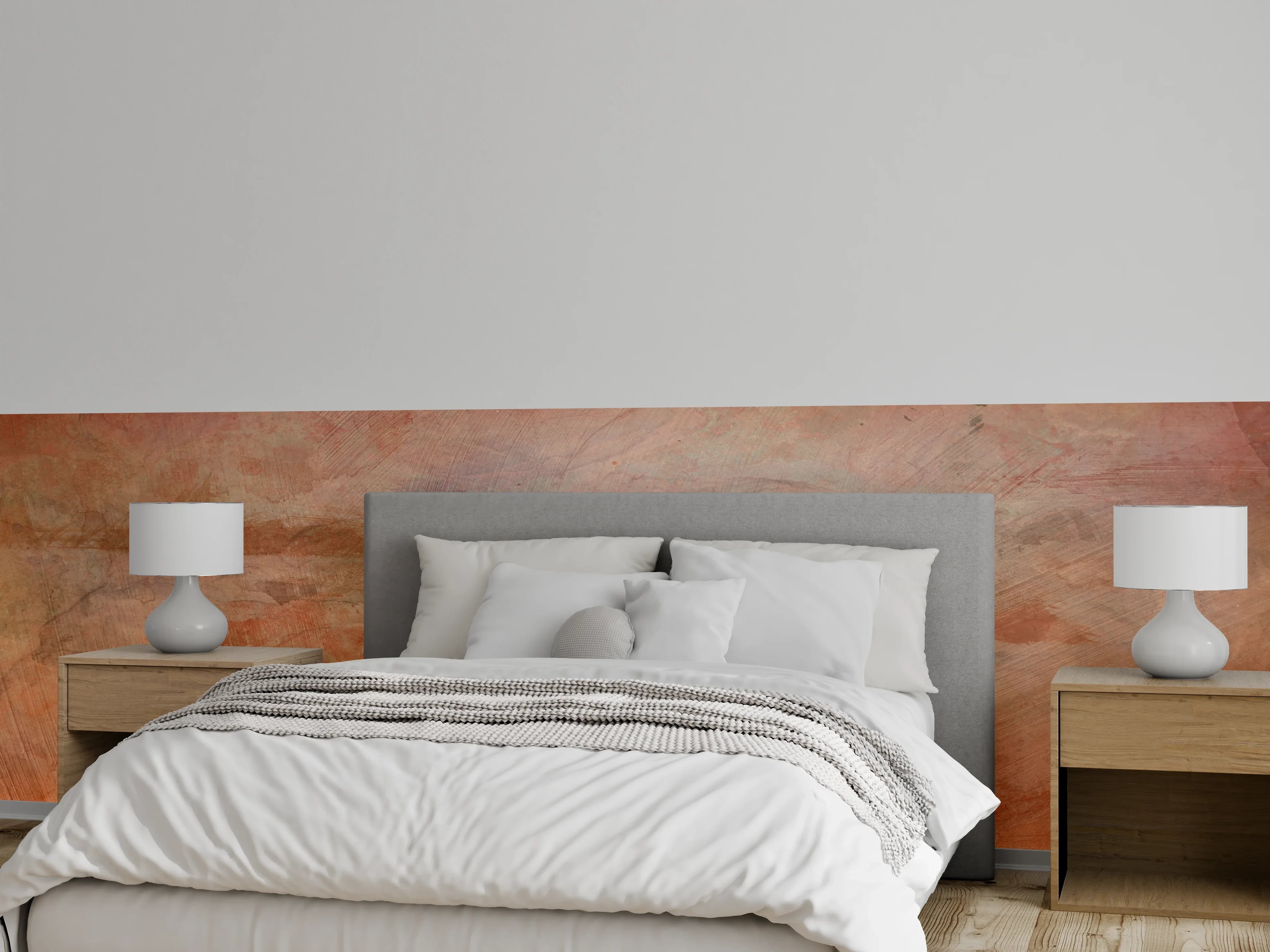 Wandverkleidung Schlafzimmer - Abstrakte Sandlandschaft in Braun-Orange