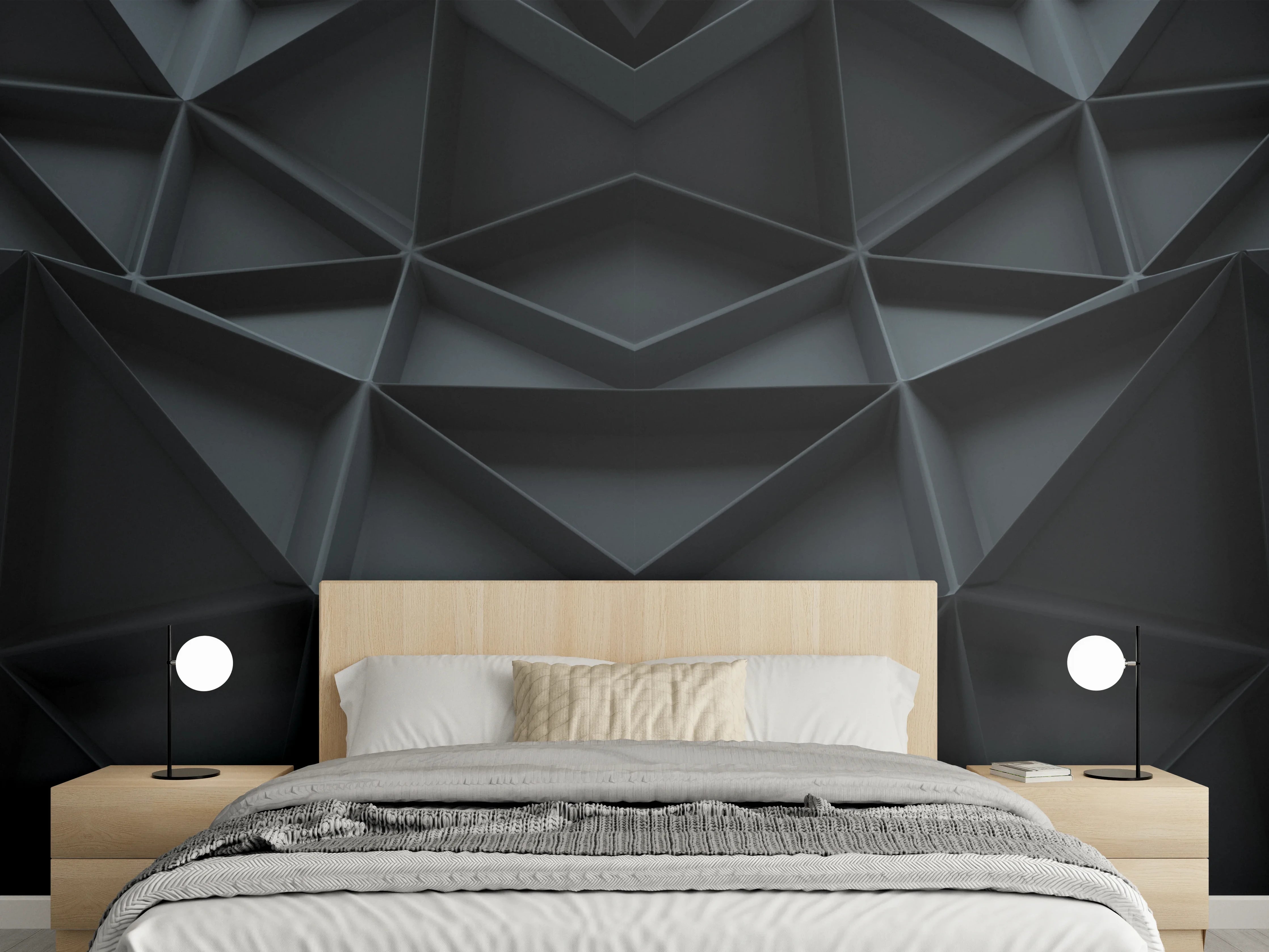 Wandverkleidung Schlafzimmer - Abstrakte Schwarz-Grau Geometrie