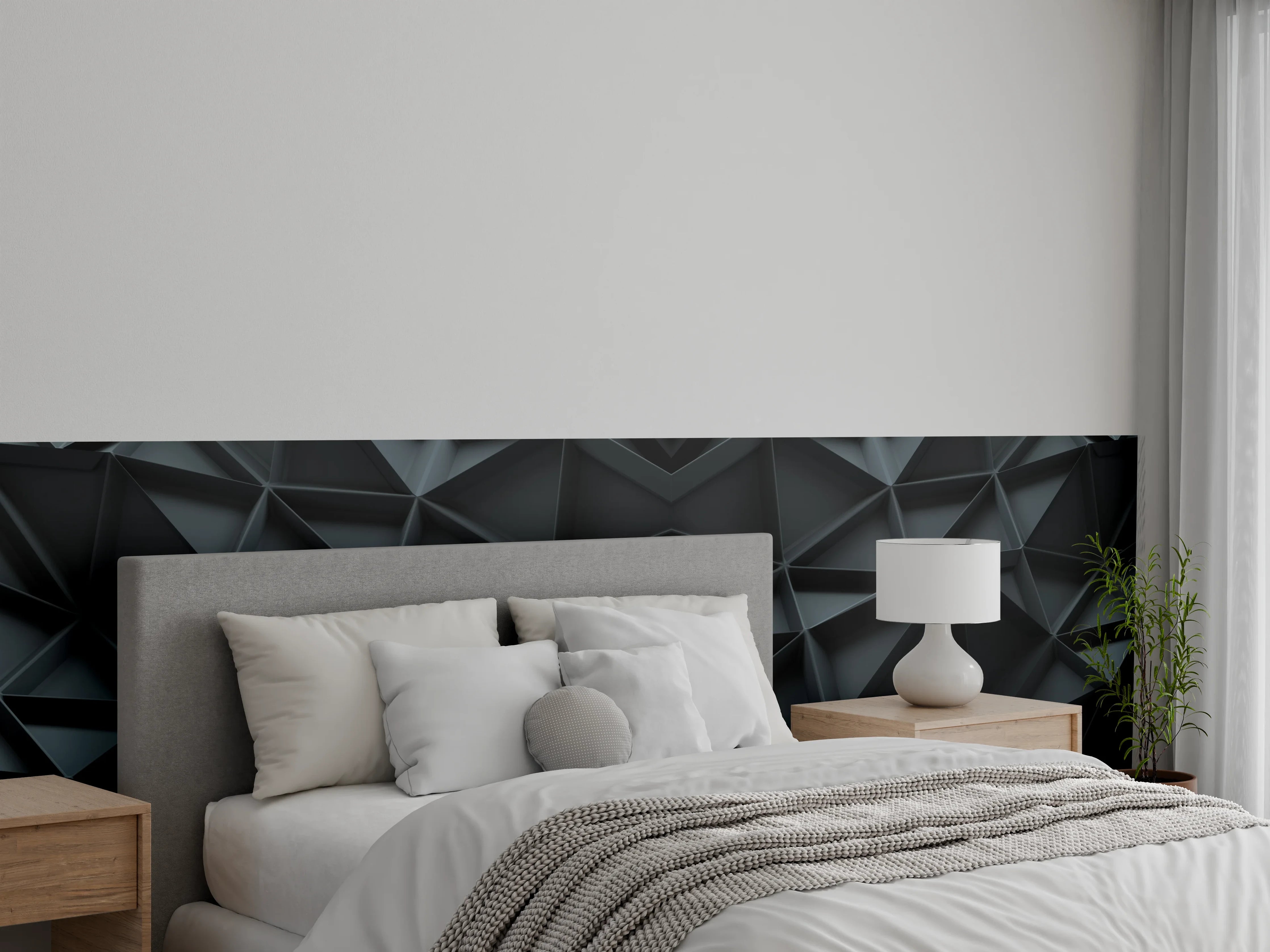 Wandverkleidung Schlafzimmer - Abstrakte Schwarz-Grau Geometrie