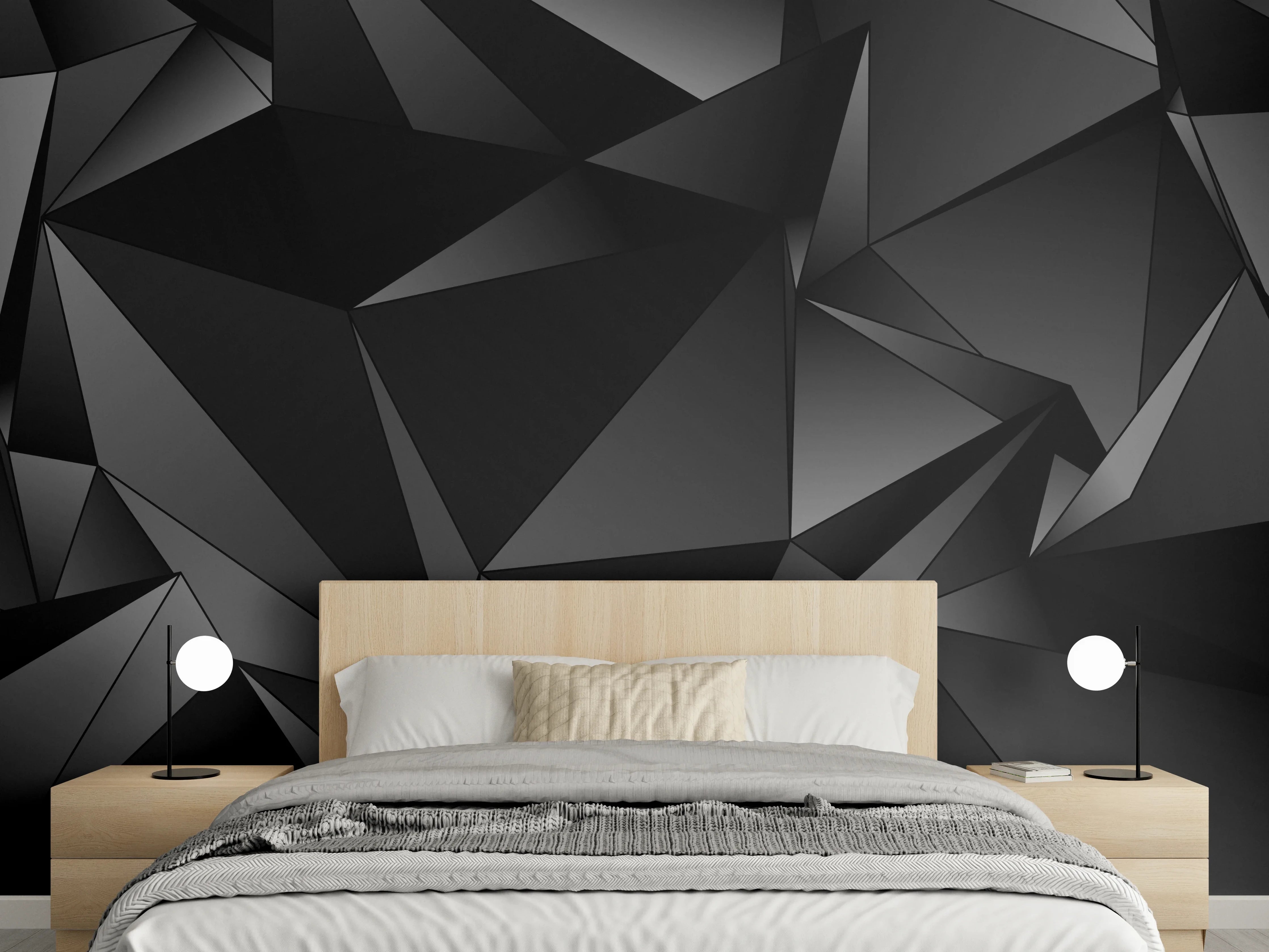 Wandverkleidung Schlafzimmer - Abstrakte Schwarze 3D Dreiecke