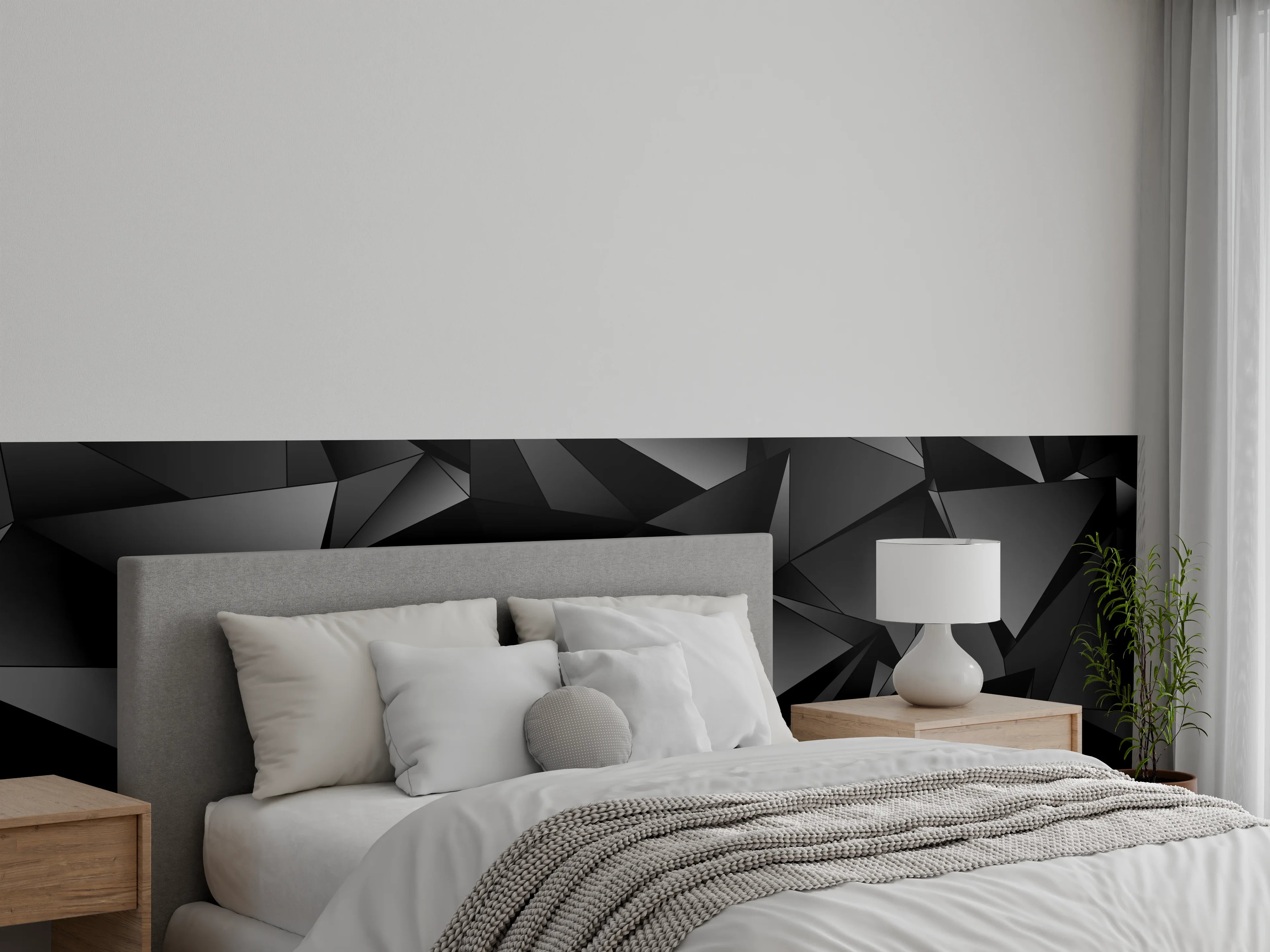 Wandverkleidung Schlafzimmer - Abstrakte Schwarze 3D Dreiecke