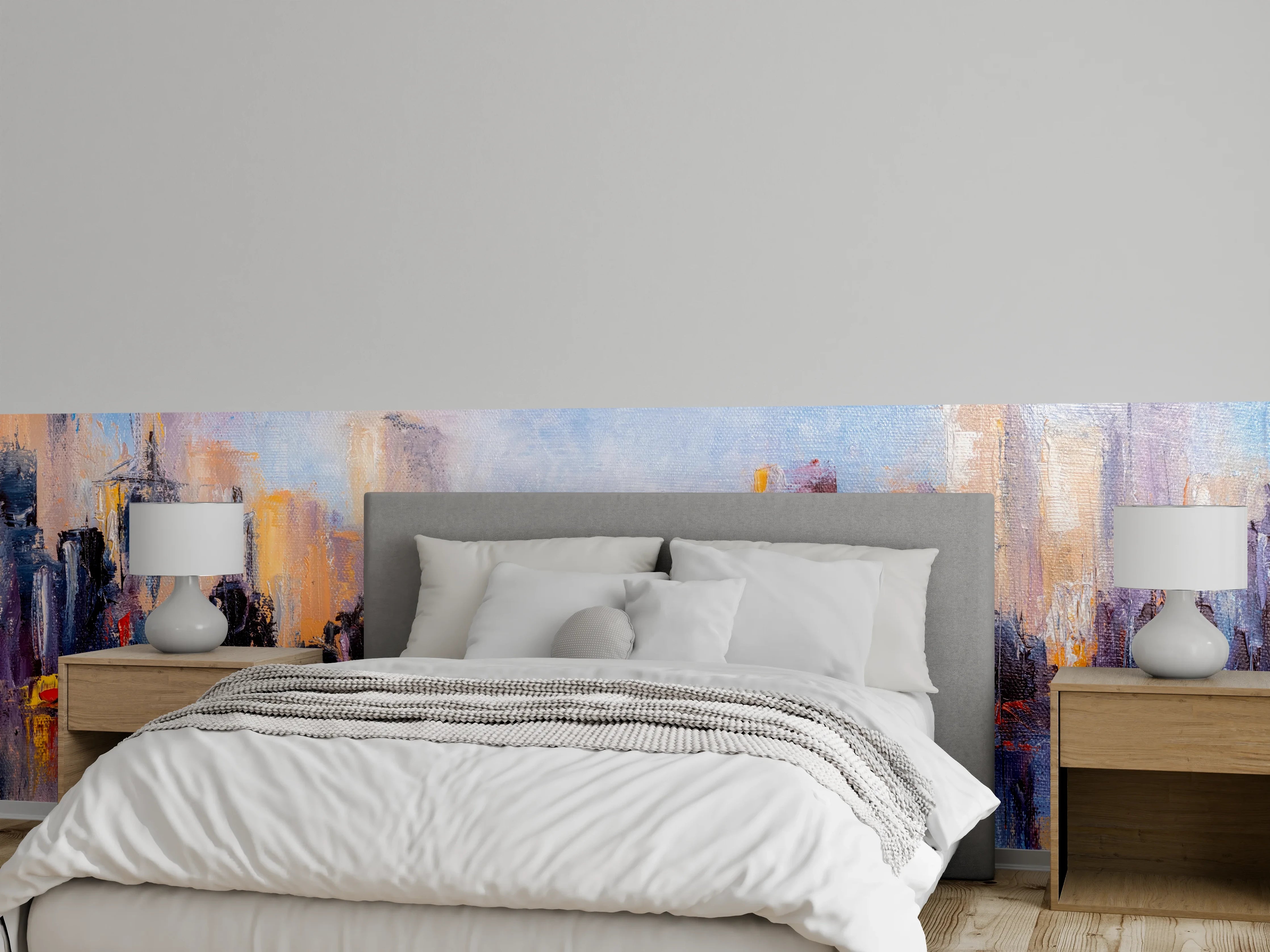Wandverkleidung Schlafzimmer - Abstrakte Skyline Stadt Panorama Motiv