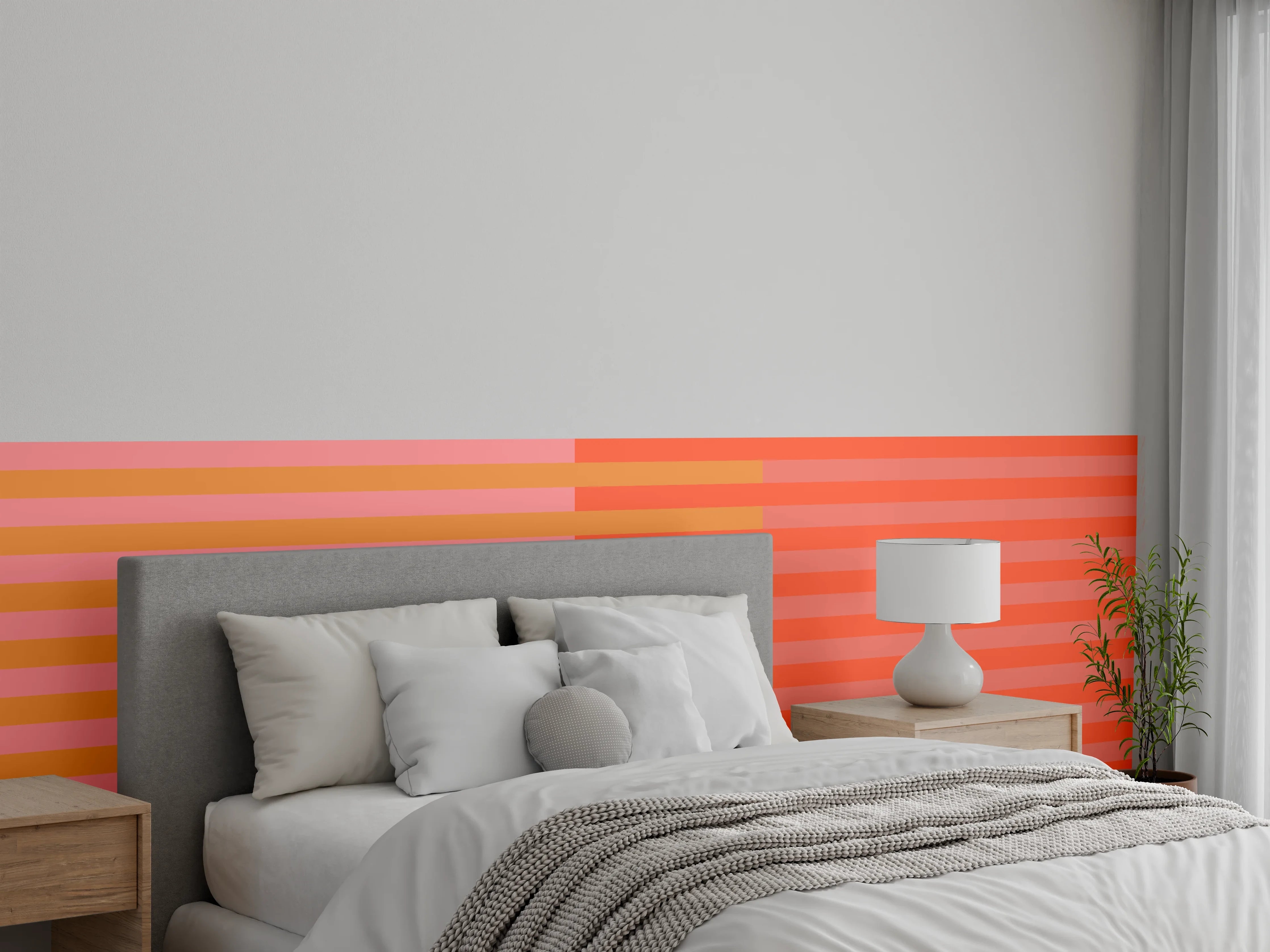 Wandverkleidung Schlafzimmer - Abstrakte Streifen in Orange und Pink