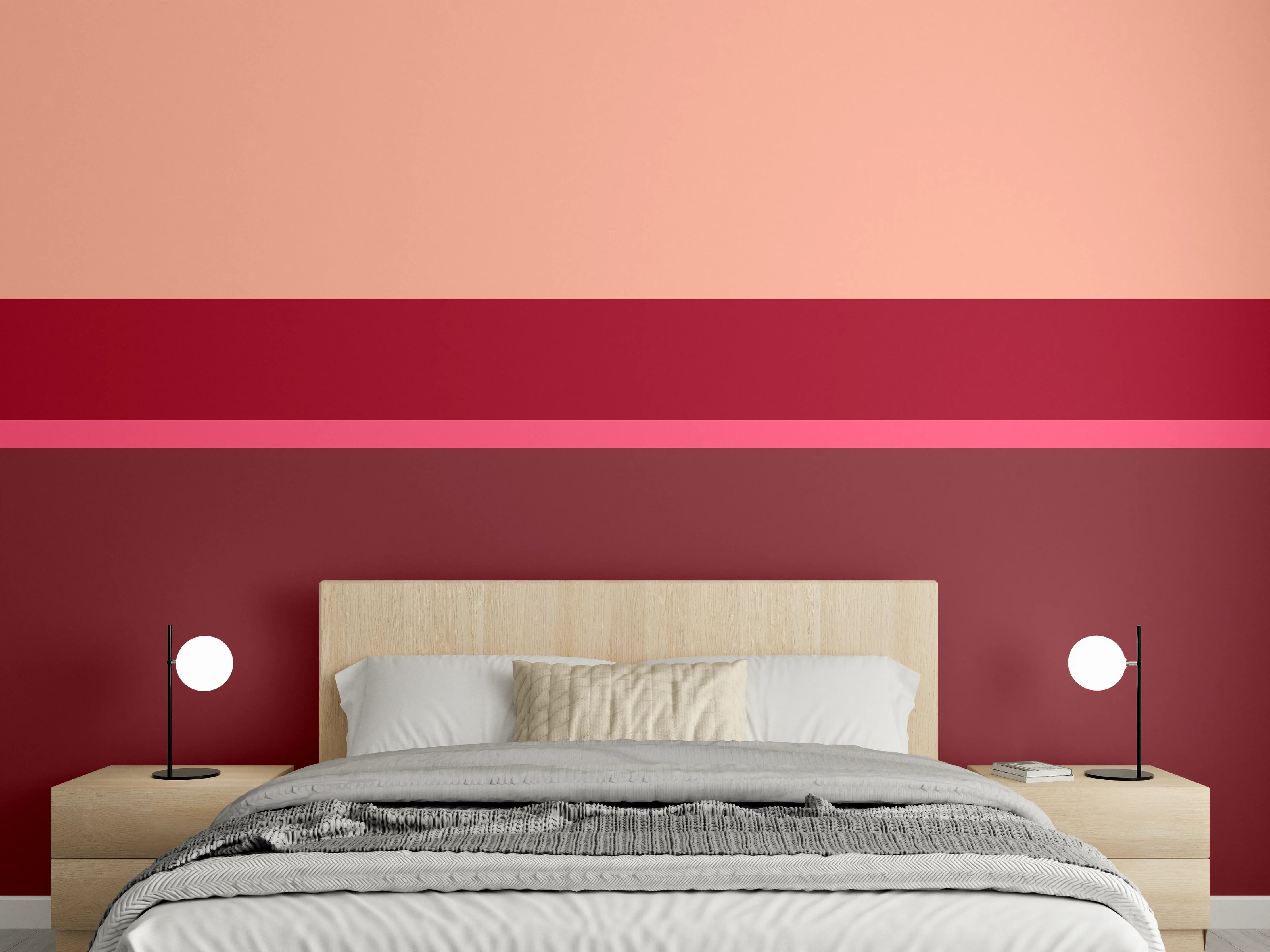 Wandverkleidung Schlafzimmer - Abstrakte Streifen in Rot und Beige