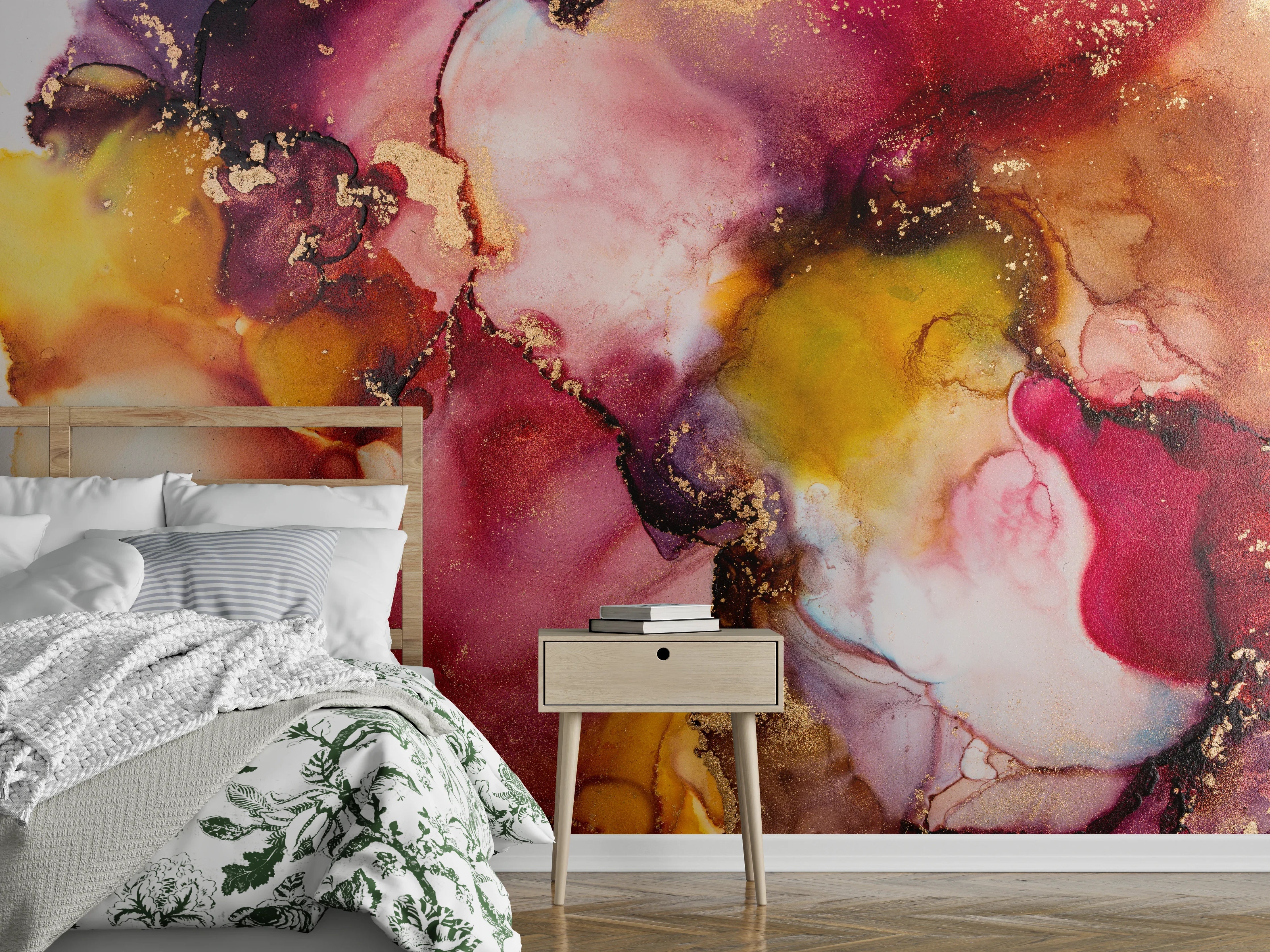 Wandverkleidung Schlafzimmer - Abstrakte Tintentextur - Flüssigkunst