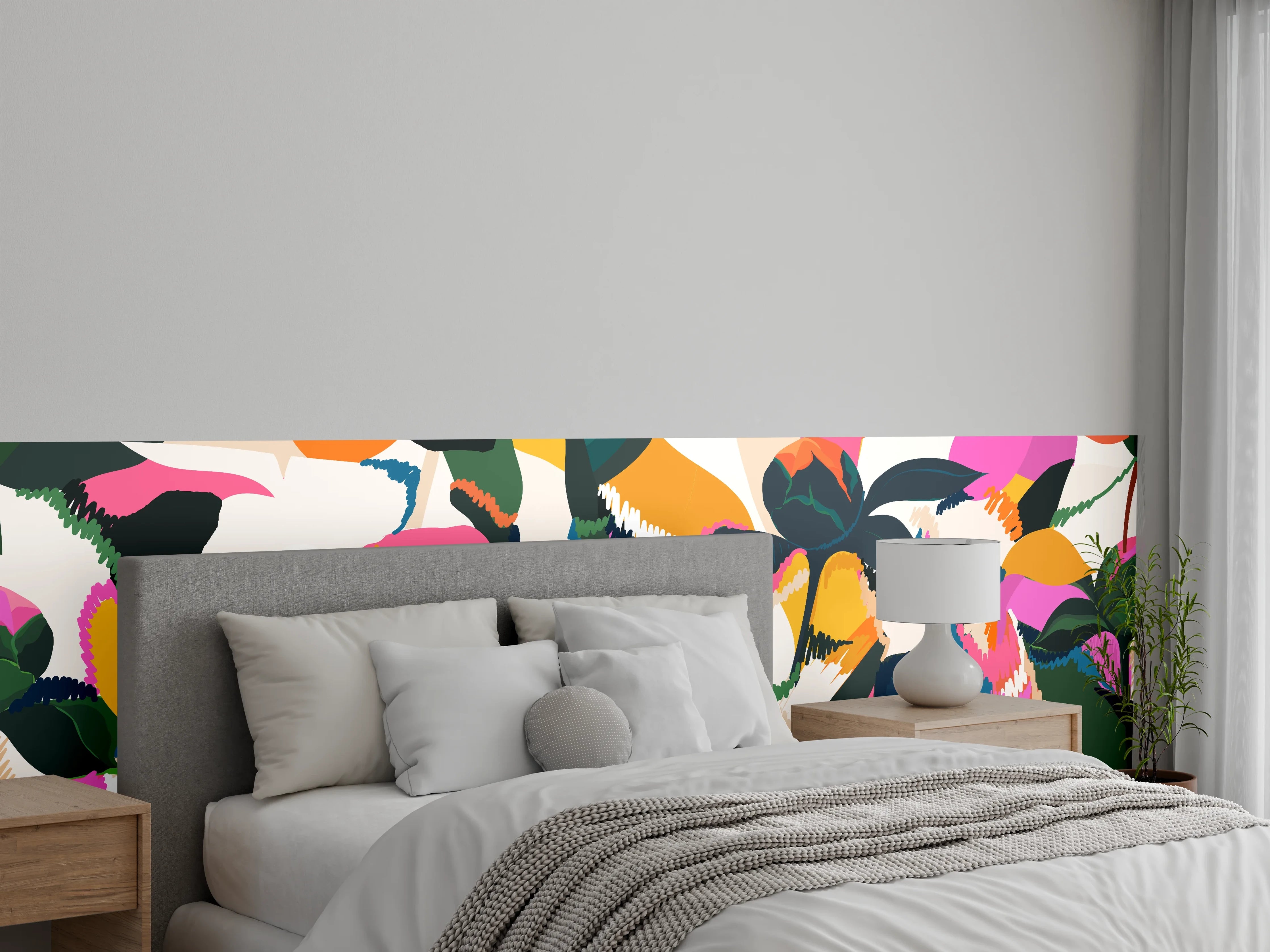 Wandverkleidung Schlafzimmer - Abstrakte Tropische Blumen Pink-Orange
