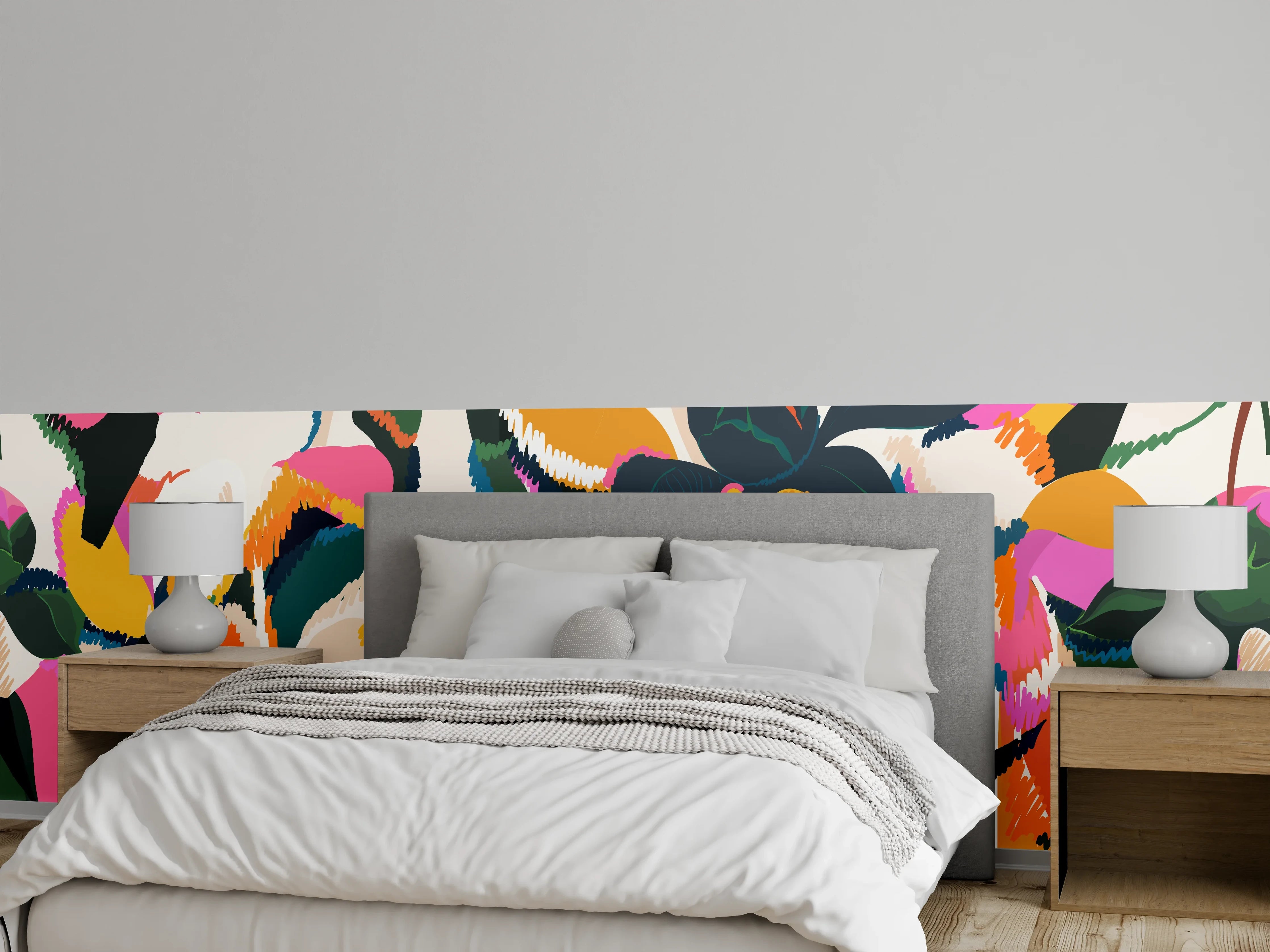 Wandverkleidung Schlafzimmer - Abstrakte Tropische Blumen Pink-Orange