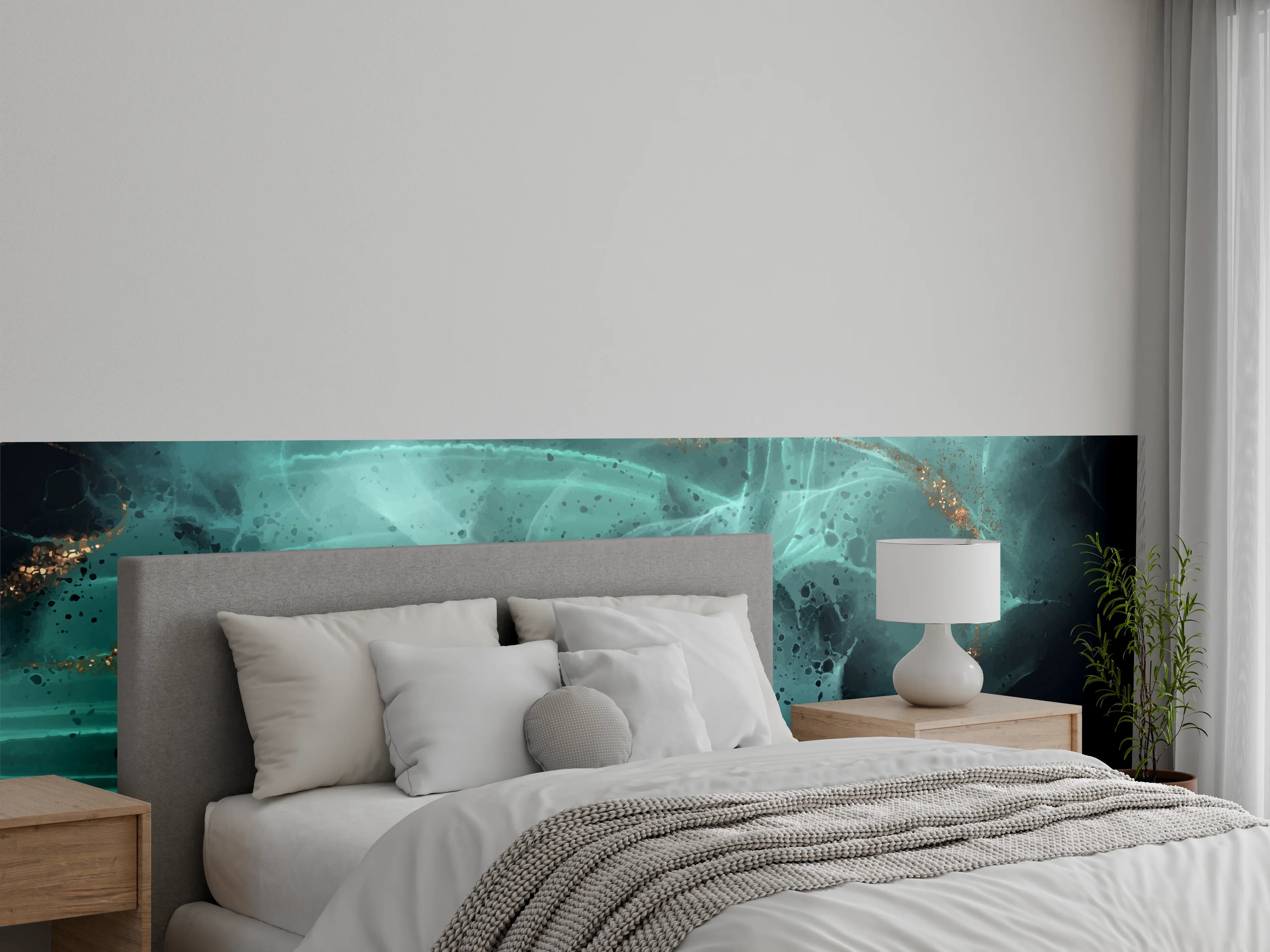Wandverkleidung Schlafzimmer - Abstrakte Türkis-Gold Wanddeko