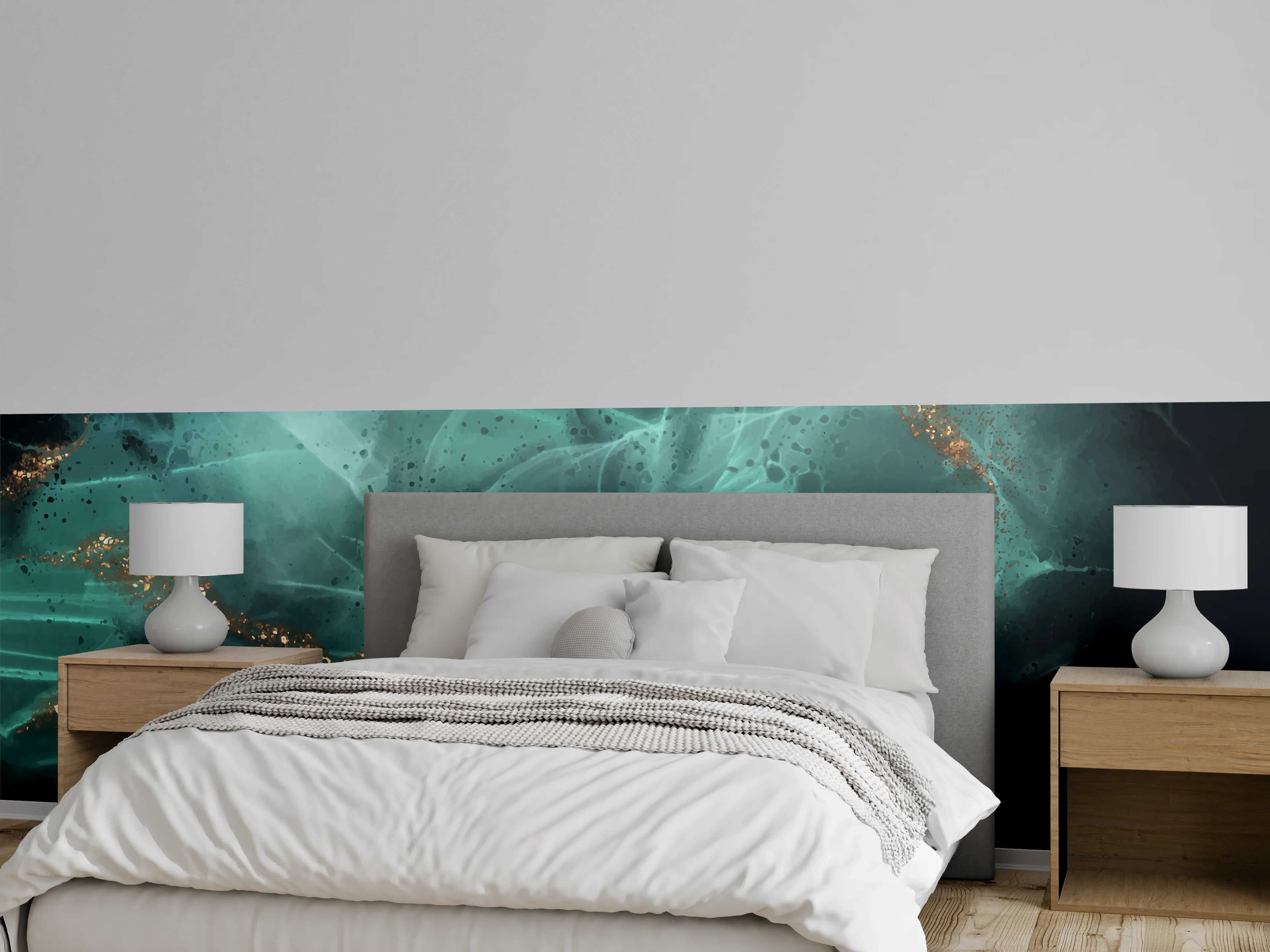 Wandverkleidung Schlafzimmer - Abstrakte Türkis-Gold Wanddeko
