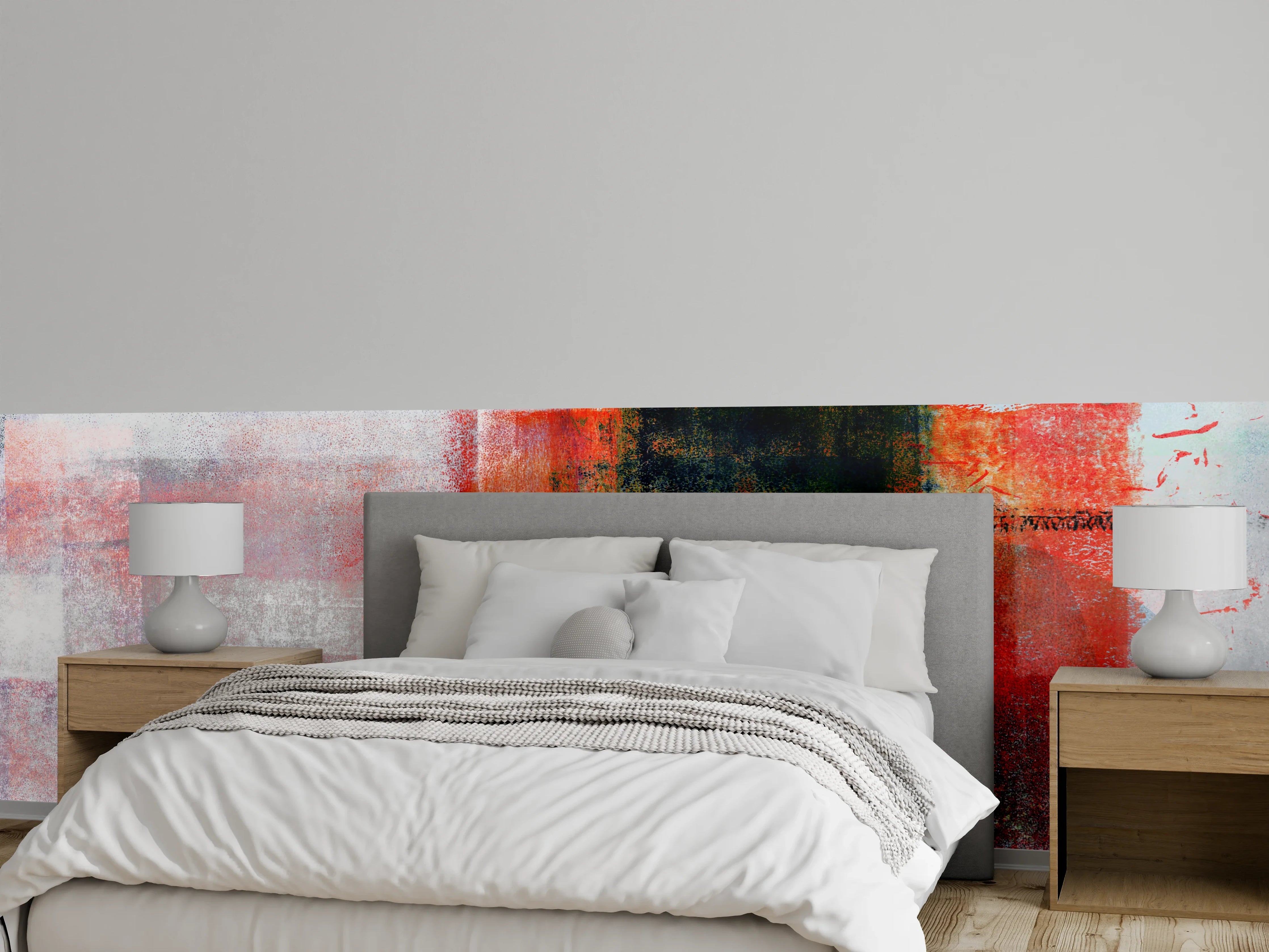 Wandverkleidung Schlafzimmer - Abstrakte Wandkunst Rot Weiß Grau