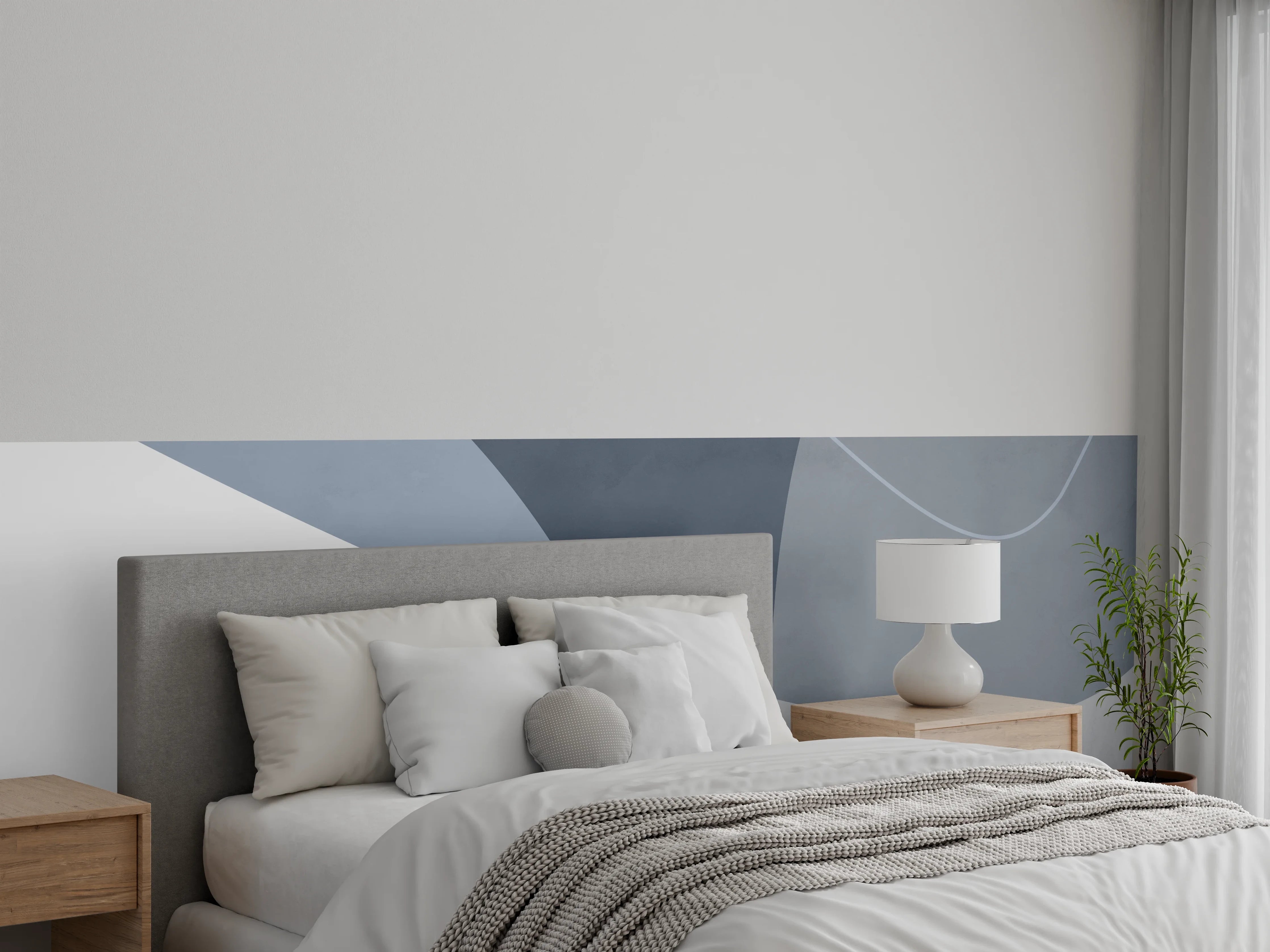 Wandverkleidung Schlafzimmer - Abstrakte Wandkunst in Blau und Beige