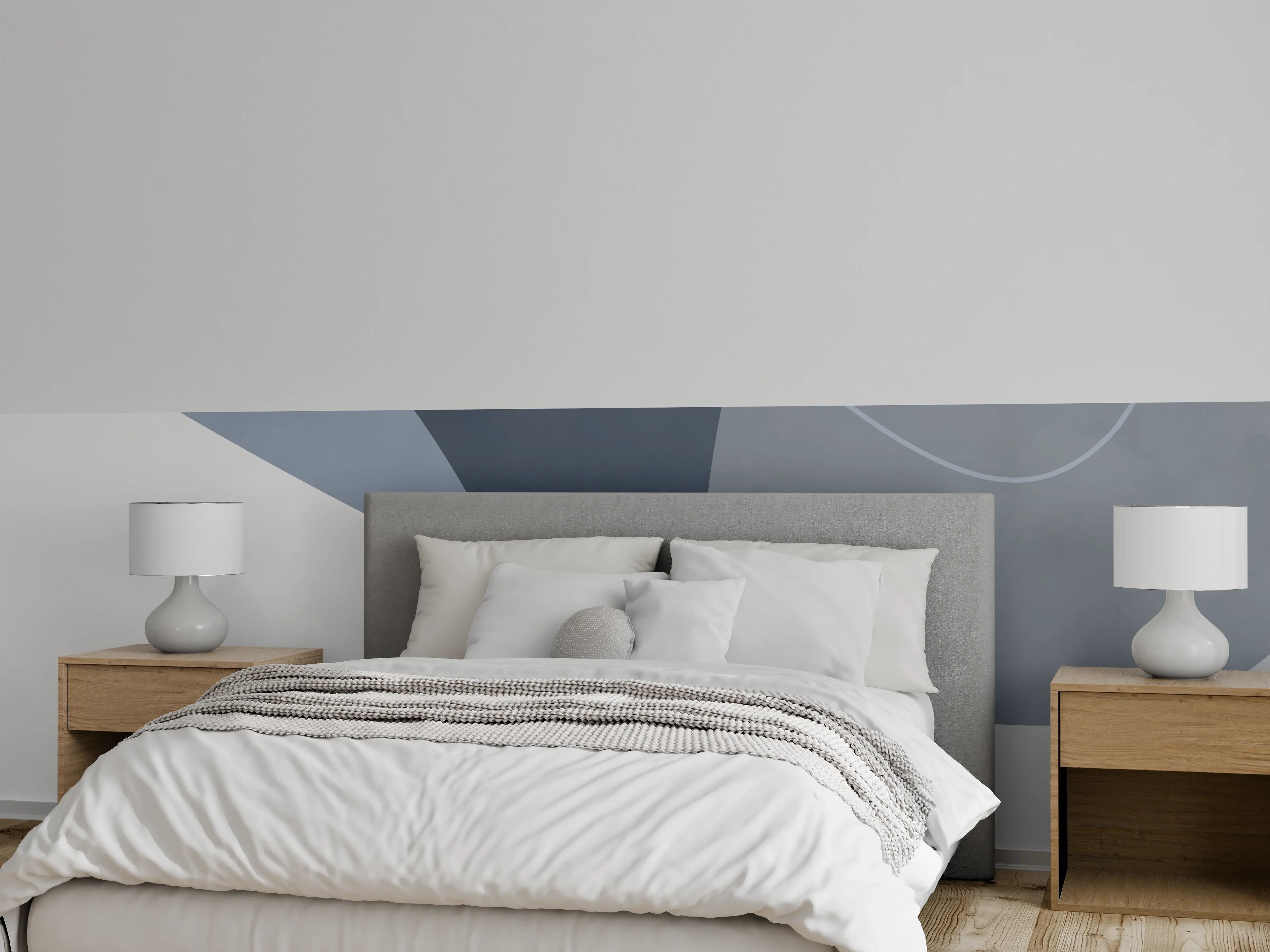 Wandverkleidung Schlafzimmer - Abstrakte Wandkunst in Blau und Beige