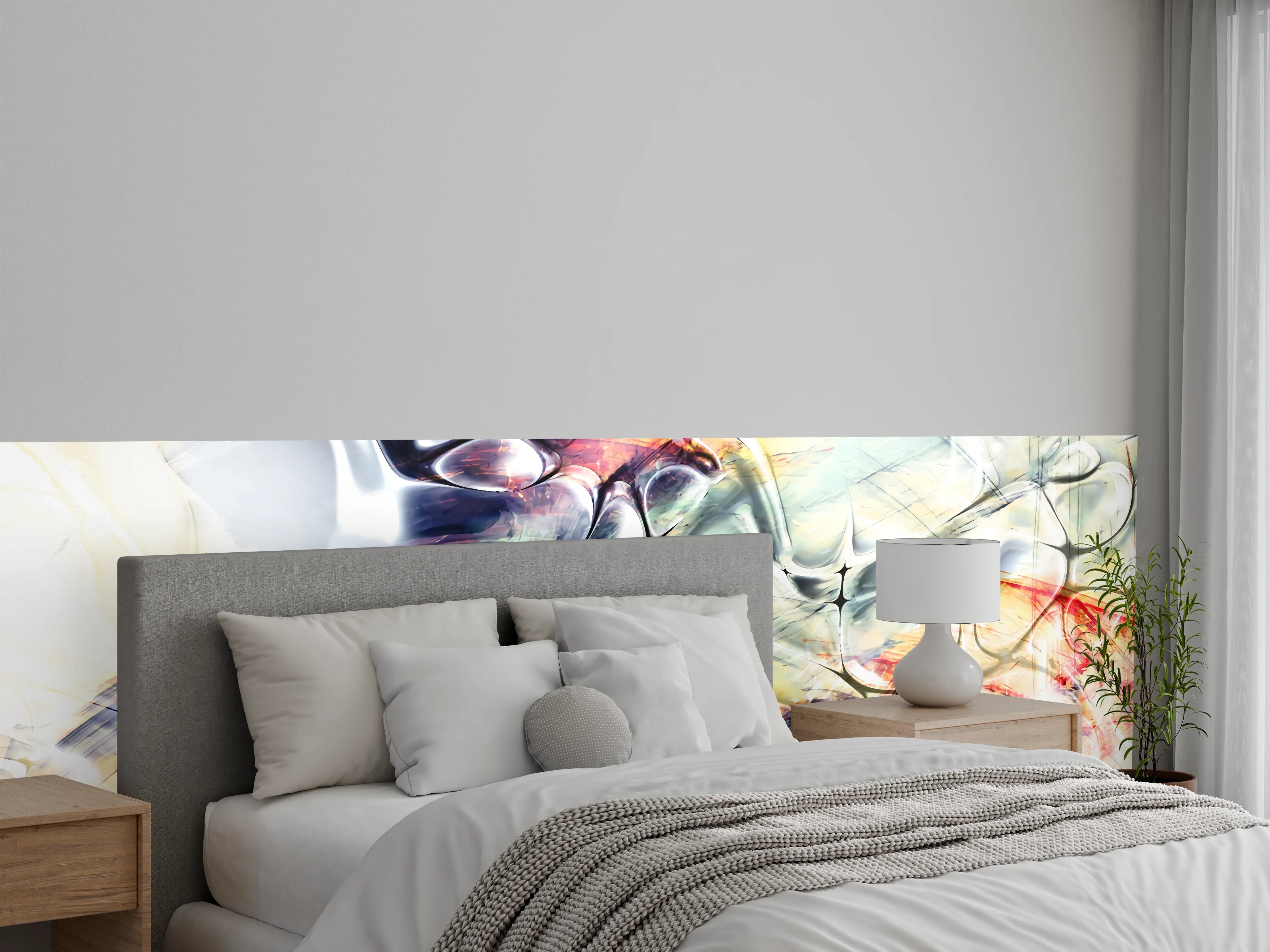 Wandverkleidung Schlafzimmer - Abstrakte Wandkunst in Weiß und Pastell