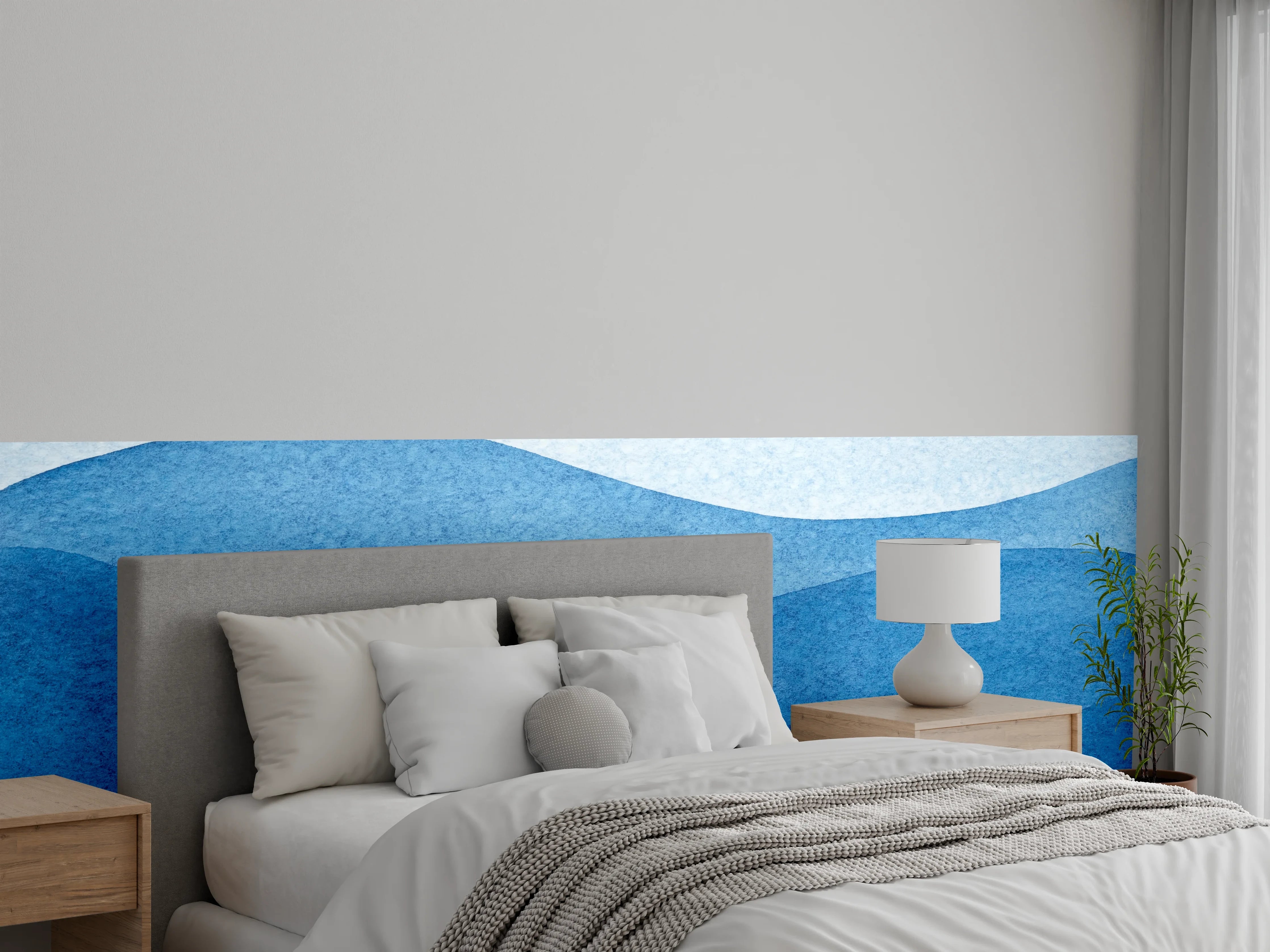 Wandverkleidung Schlafzimmer - Abstrakte Wasserwellen im Aquarell-Stil