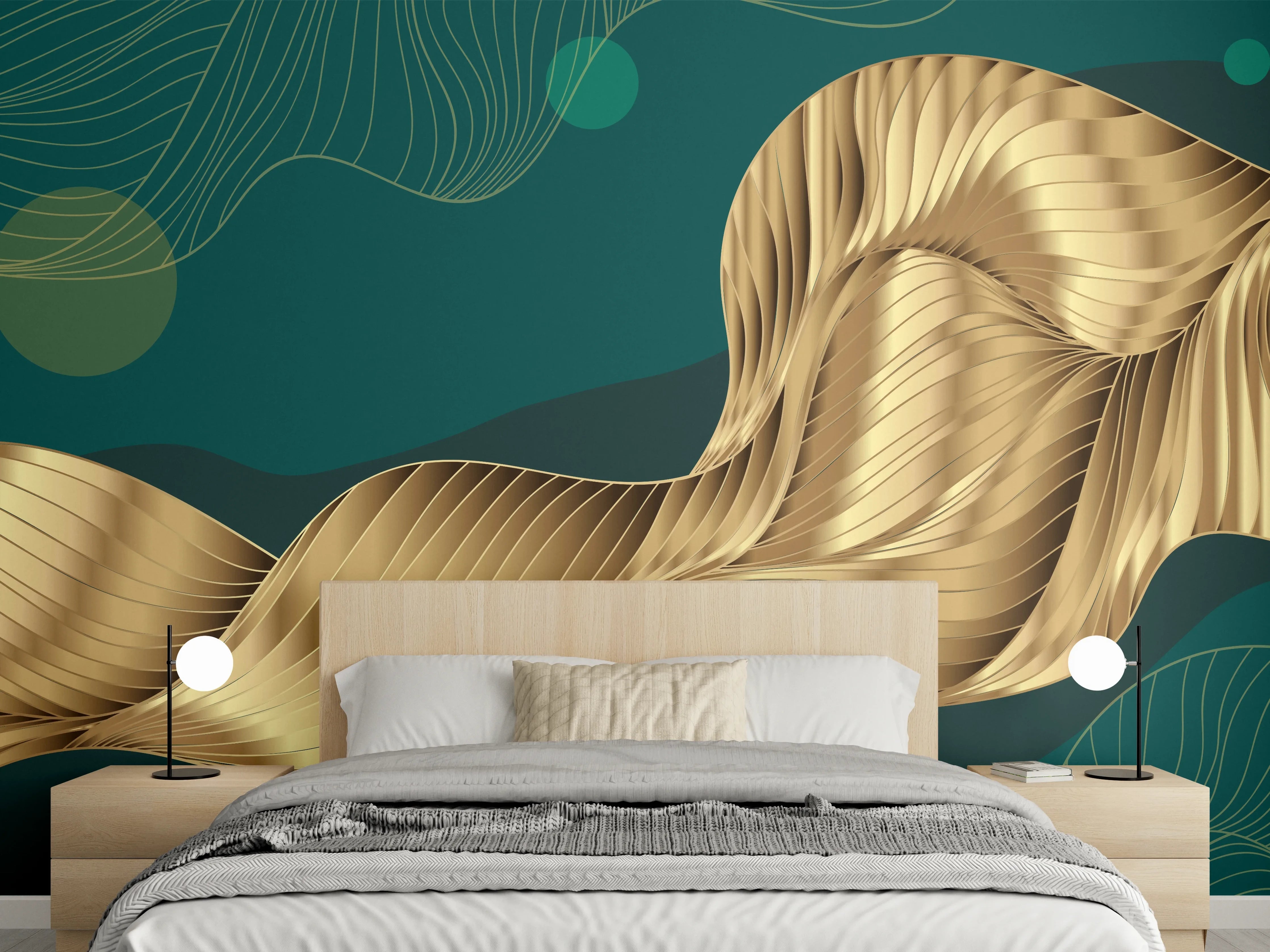 Wandverkleidung Schlafzimmer - Abstrakte Wellen Gold Hintergrund