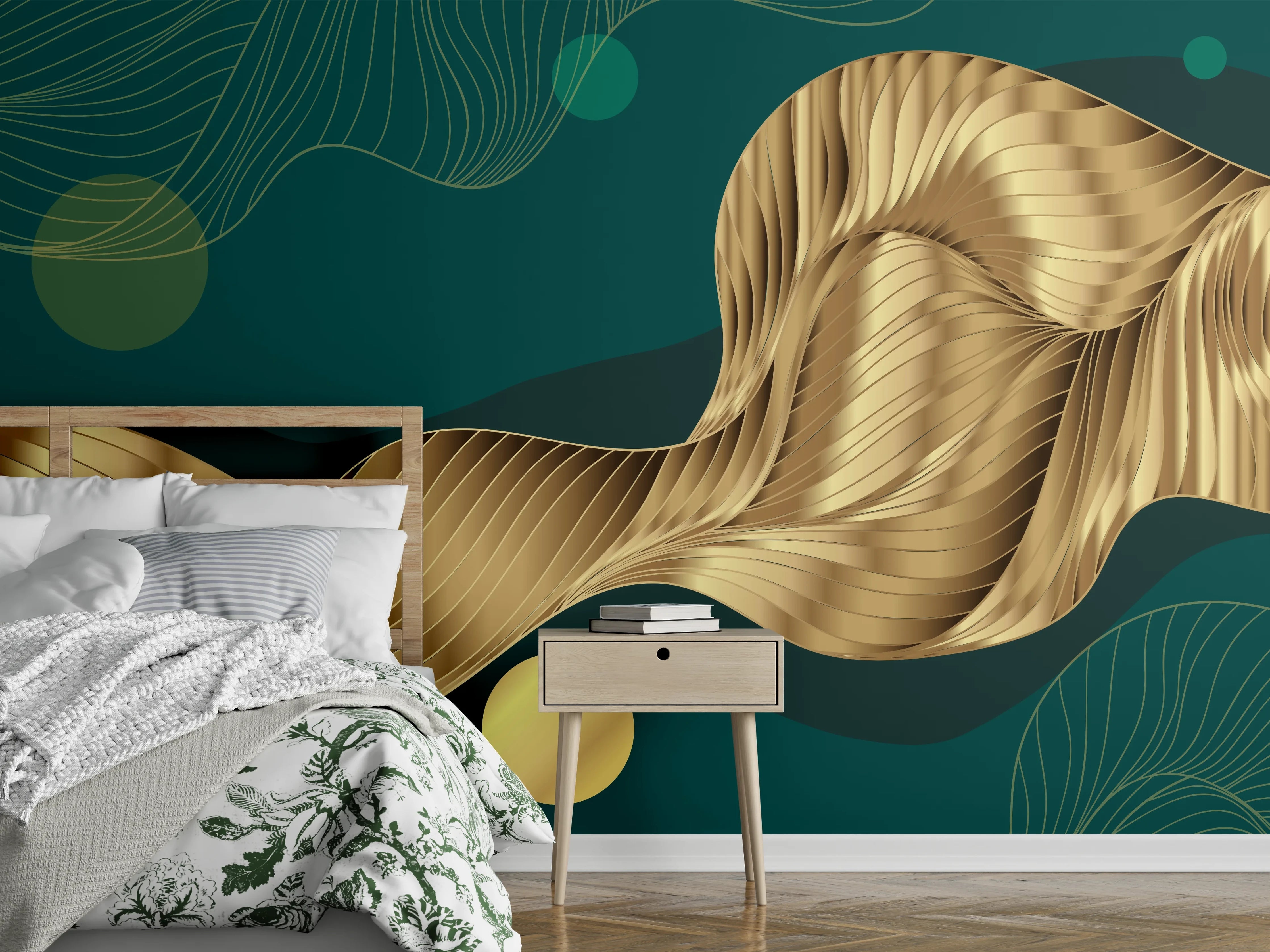 Wandverkleidung Schlafzimmer - Abstrakte Wellen Gold Hintergrund
