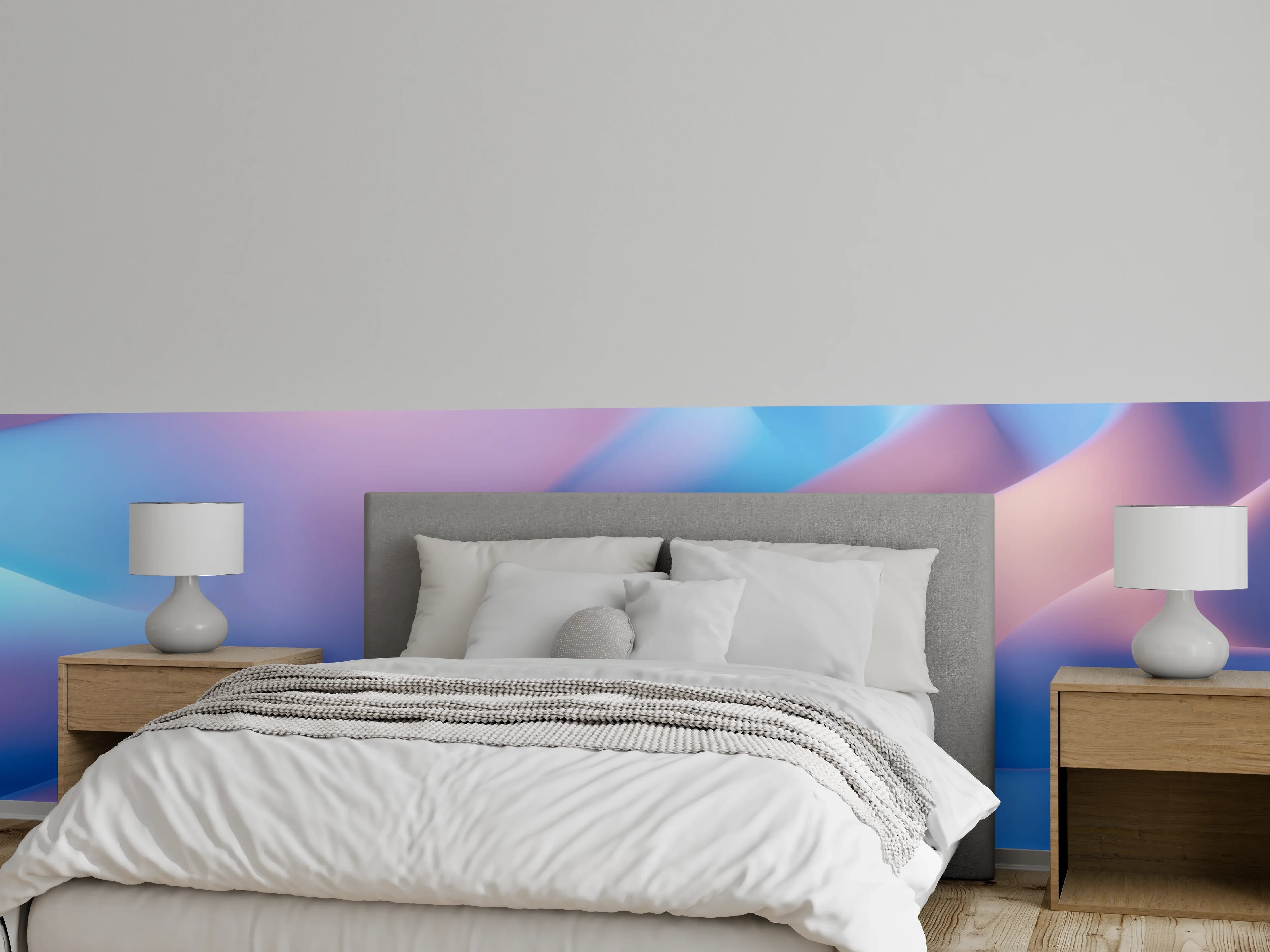 Wandverkleidung Schlafzimmer - Abstrakte Wellen in Pastellrosa und Blau