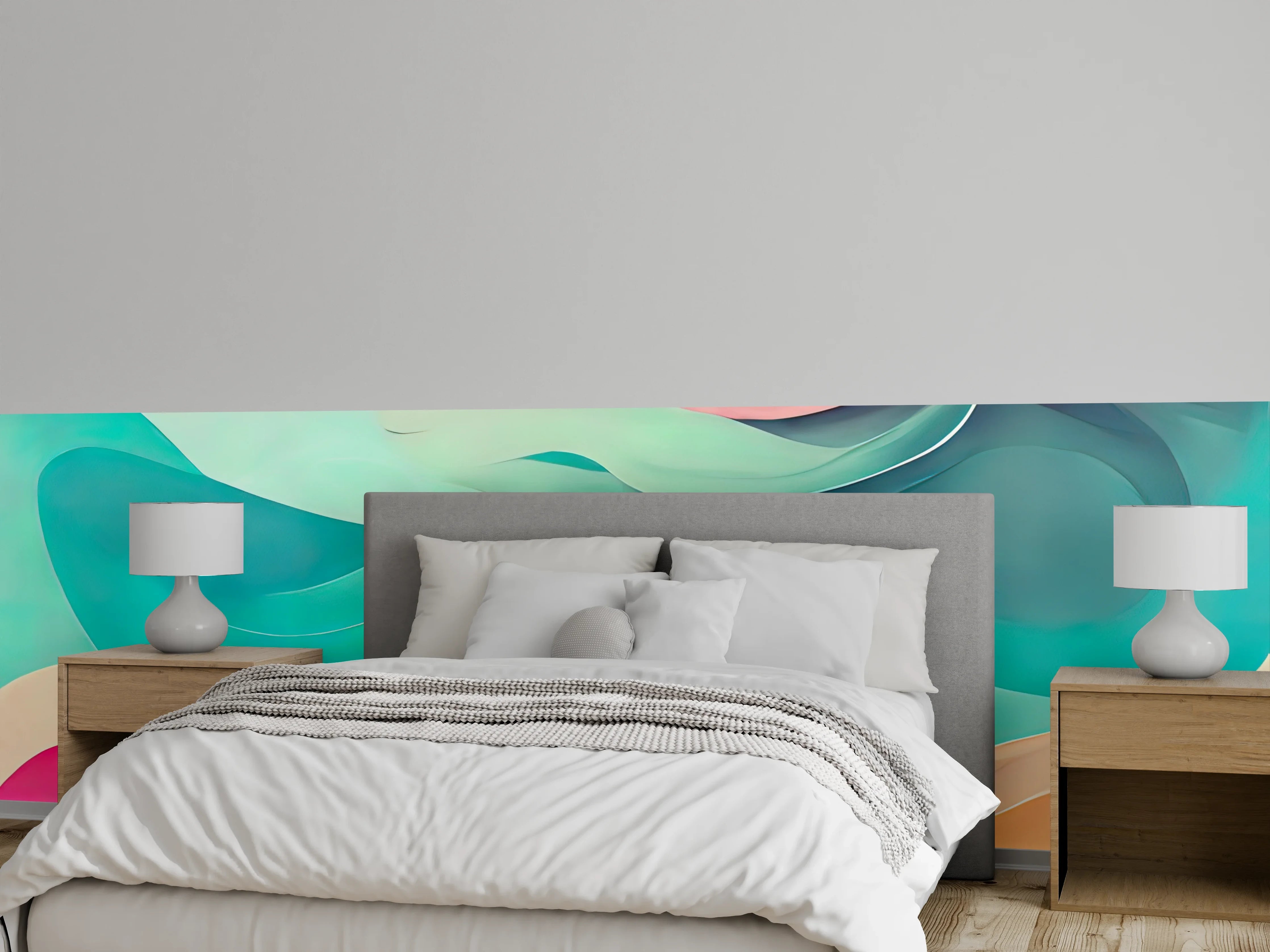 Wandverkleidung Schlafzimmer - Abstrakte Wellen in sanften Pastellfarben