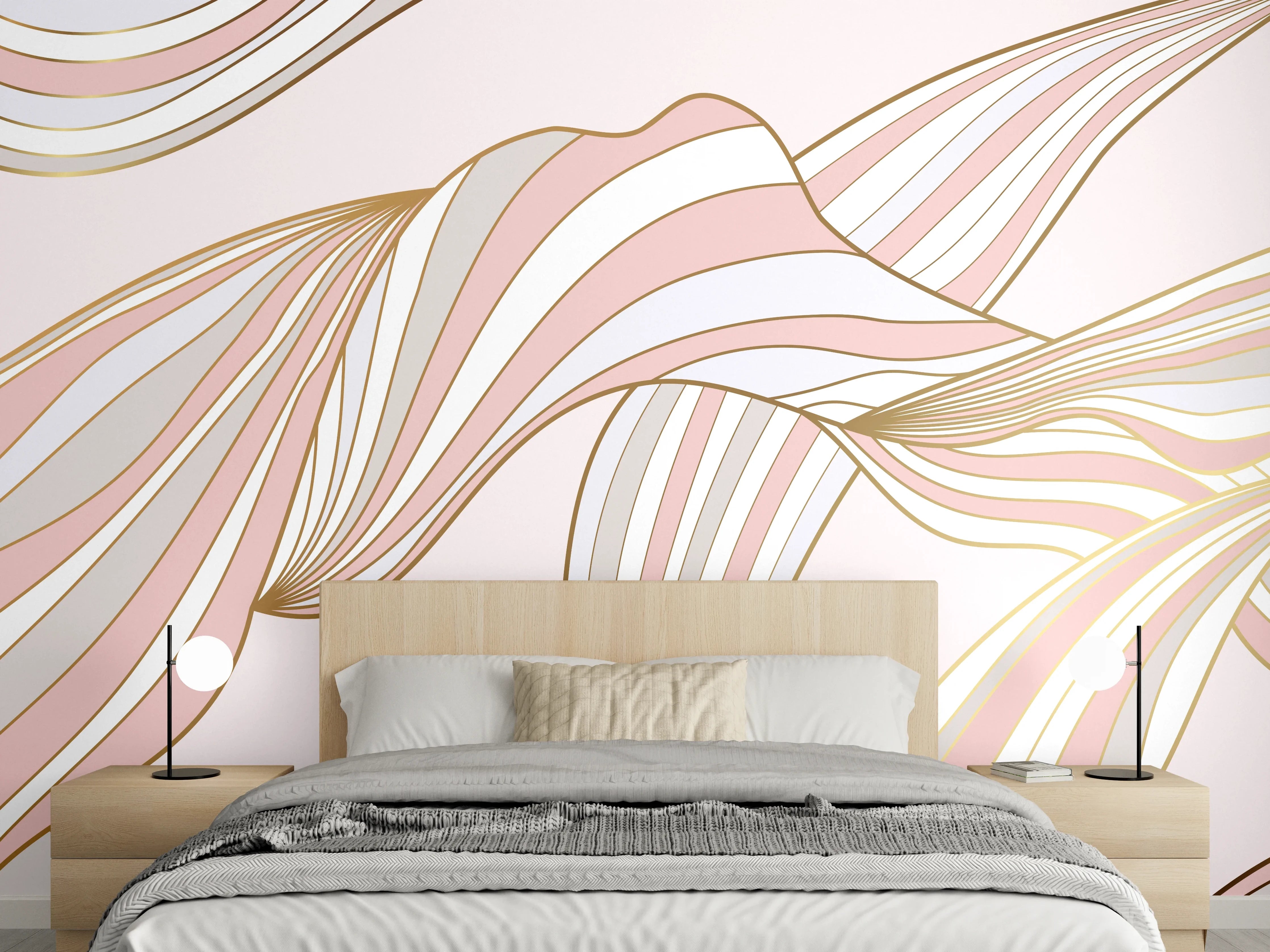 Wandverkleidung Schlafzimmer - Abstrakte Wogen Rosa Gold