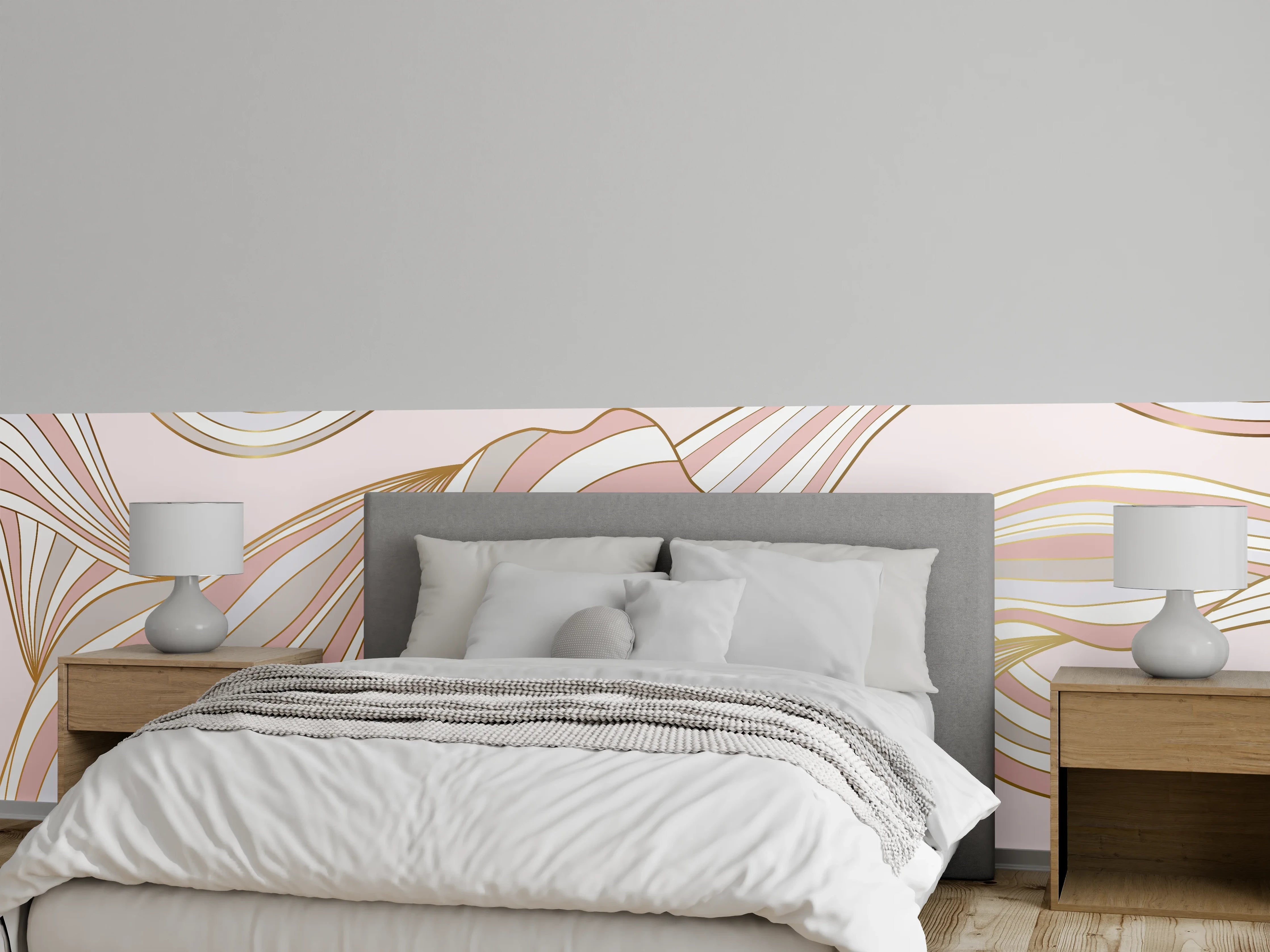 Wandverkleidung Schlafzimmer - Abstrakte Wogen Rosa Gold