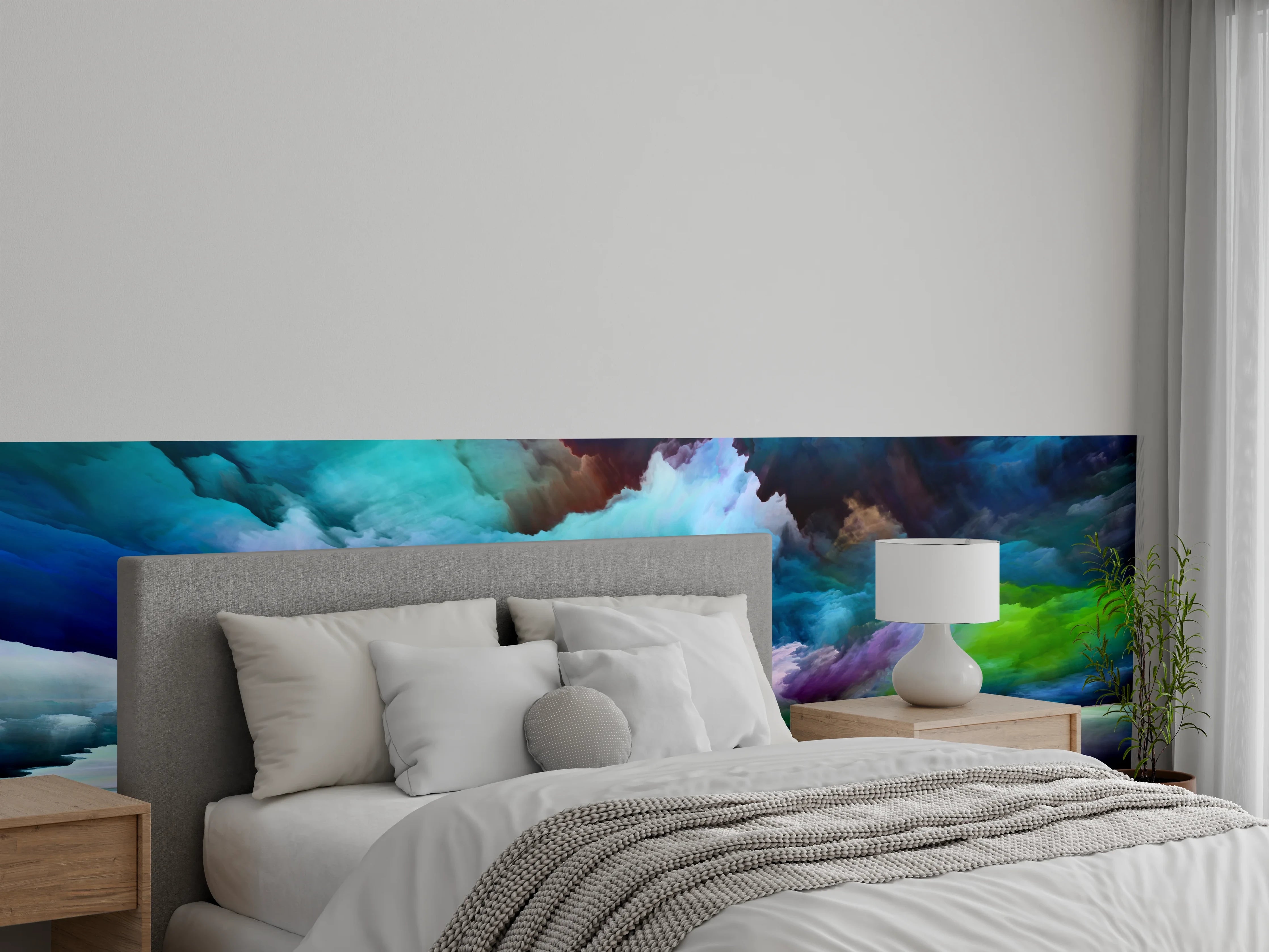 Wandverkleidung Schlafzimmer - Abstrakte Wolkenmalerei in kräftigen Farben
