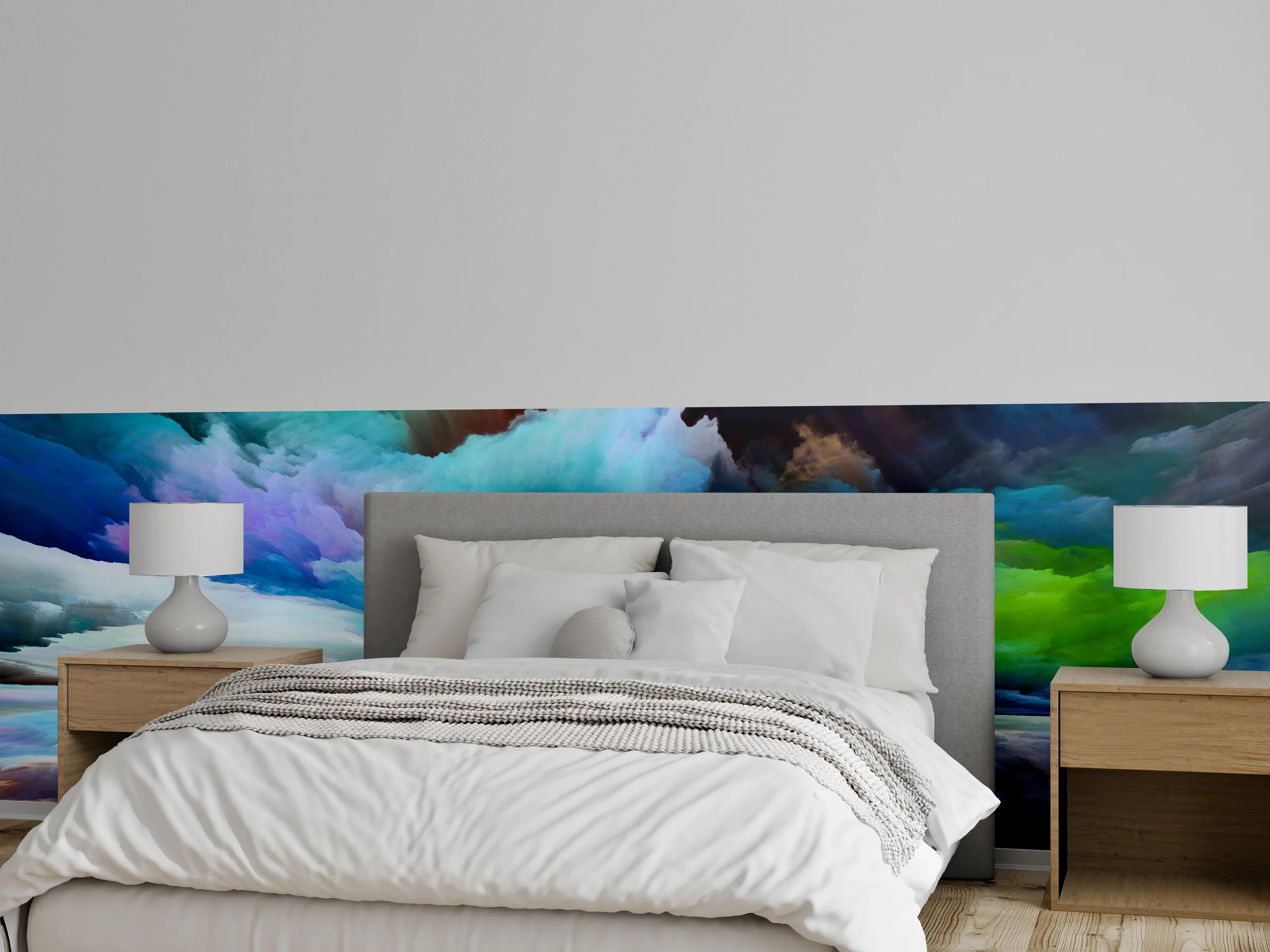 Wandverkleidung Schlafzimmer - Abstrakte Wolkenmalerei in kräftigen Farben