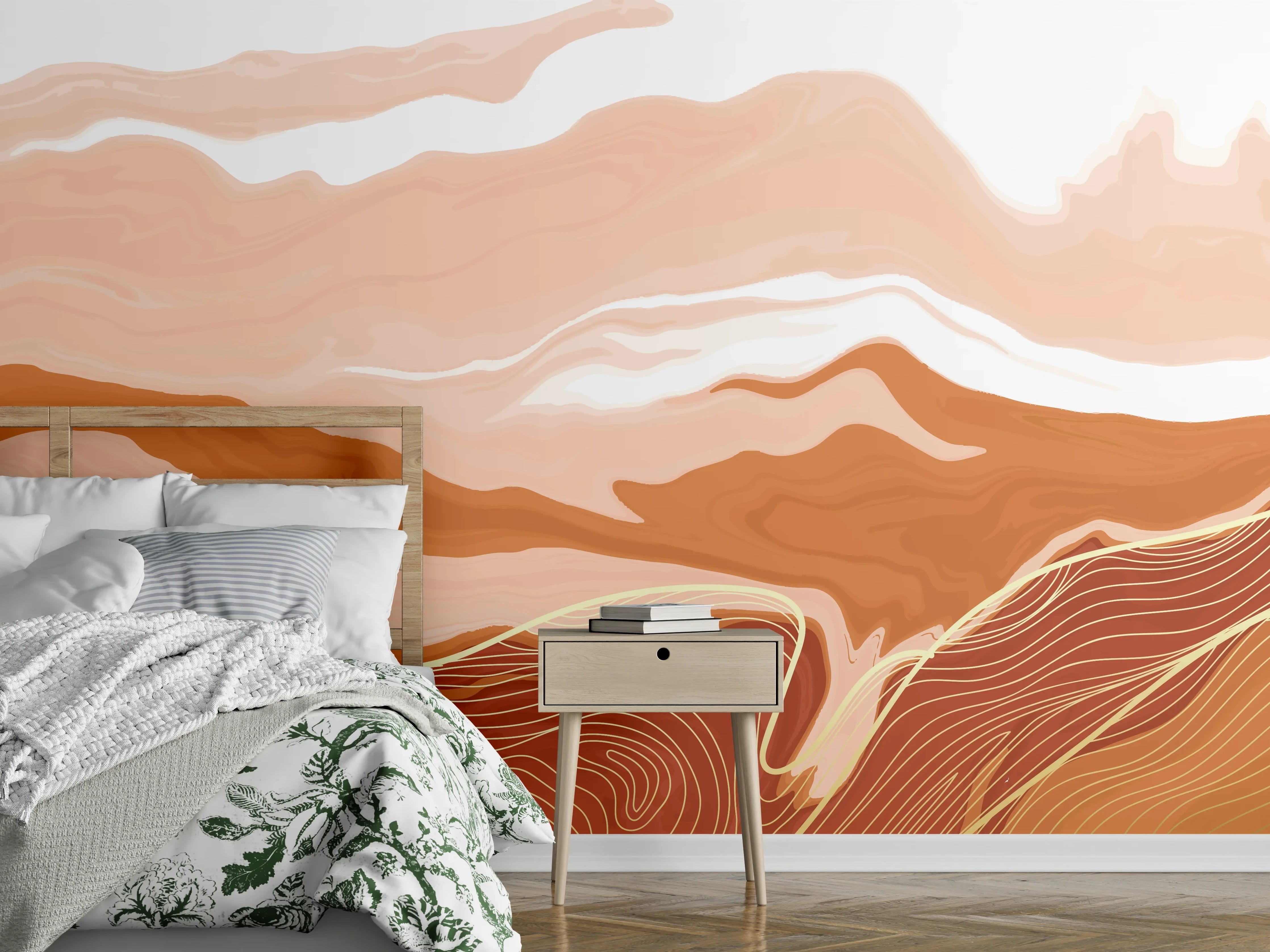 Wandverkleidung Schlafzimmer - Abstrakte Wüstenberg-Linien