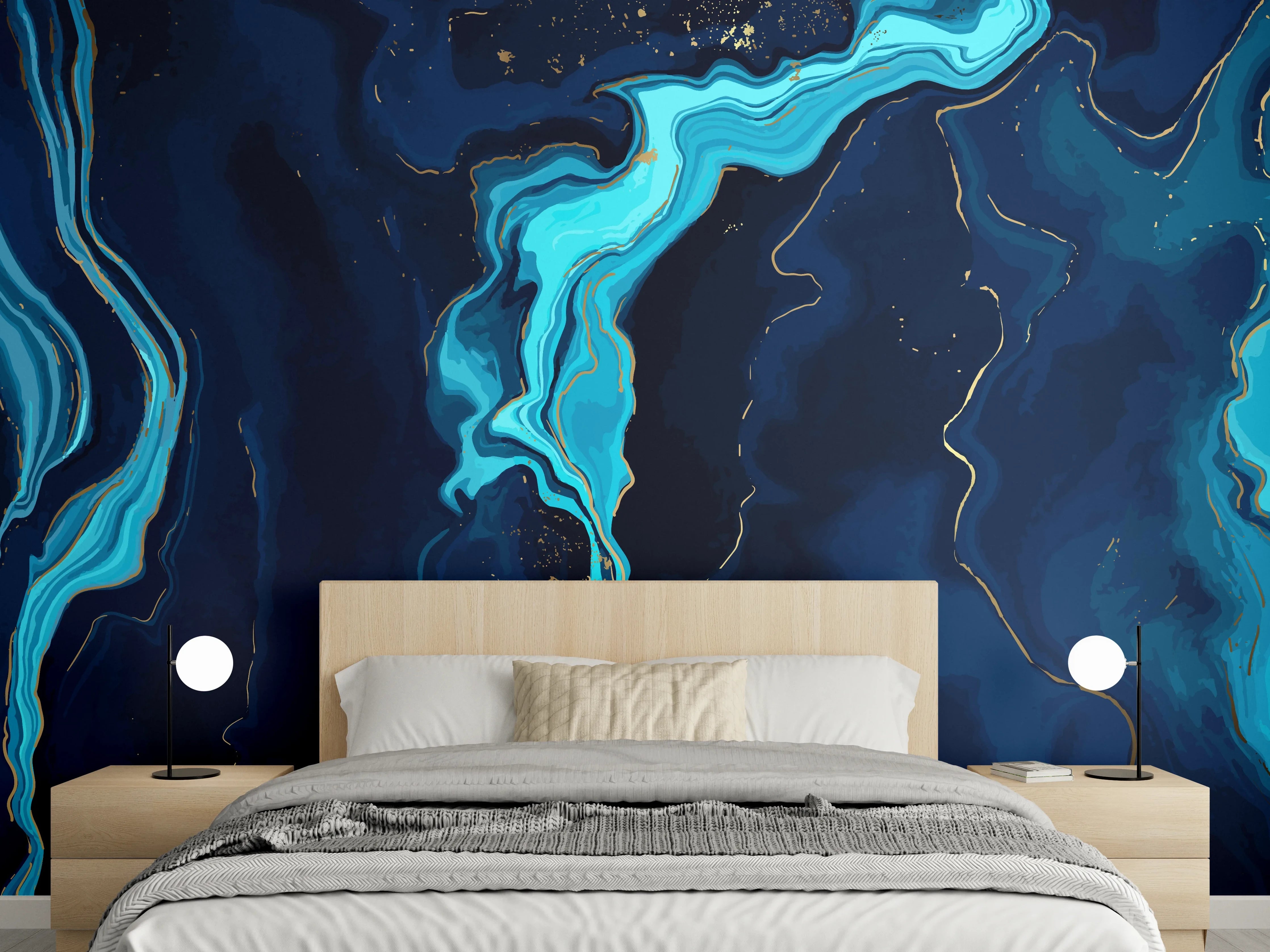 Wandverkleidung Schlafzimmer - Abstrakte blaue Tiefsee-Strömung