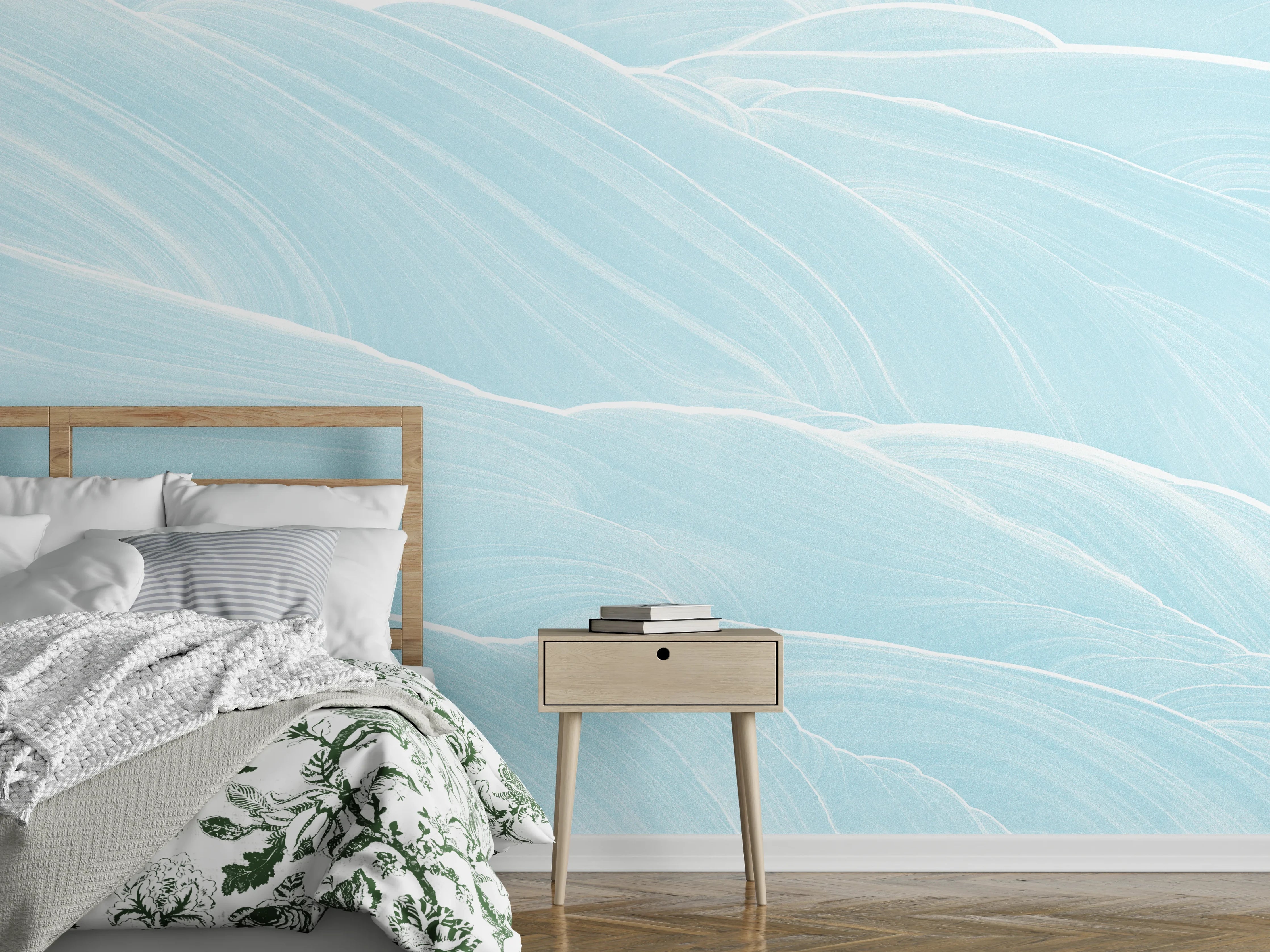 Wandverkleidung Schlafzimmer - Abstrakte blaue Wellen Muster