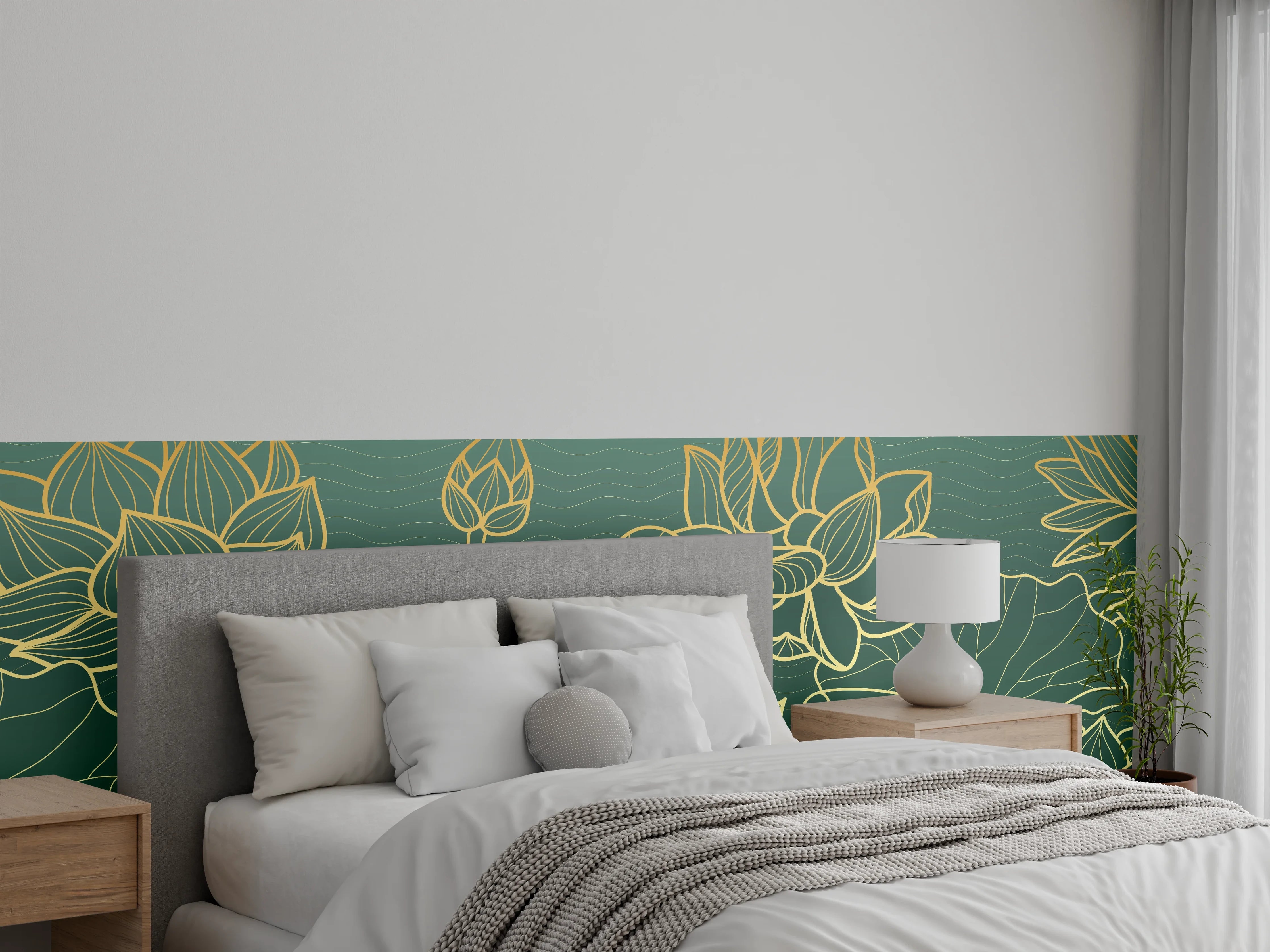 Wandverkleidung Schlafzimmer - Abstrakte goldende Blüten