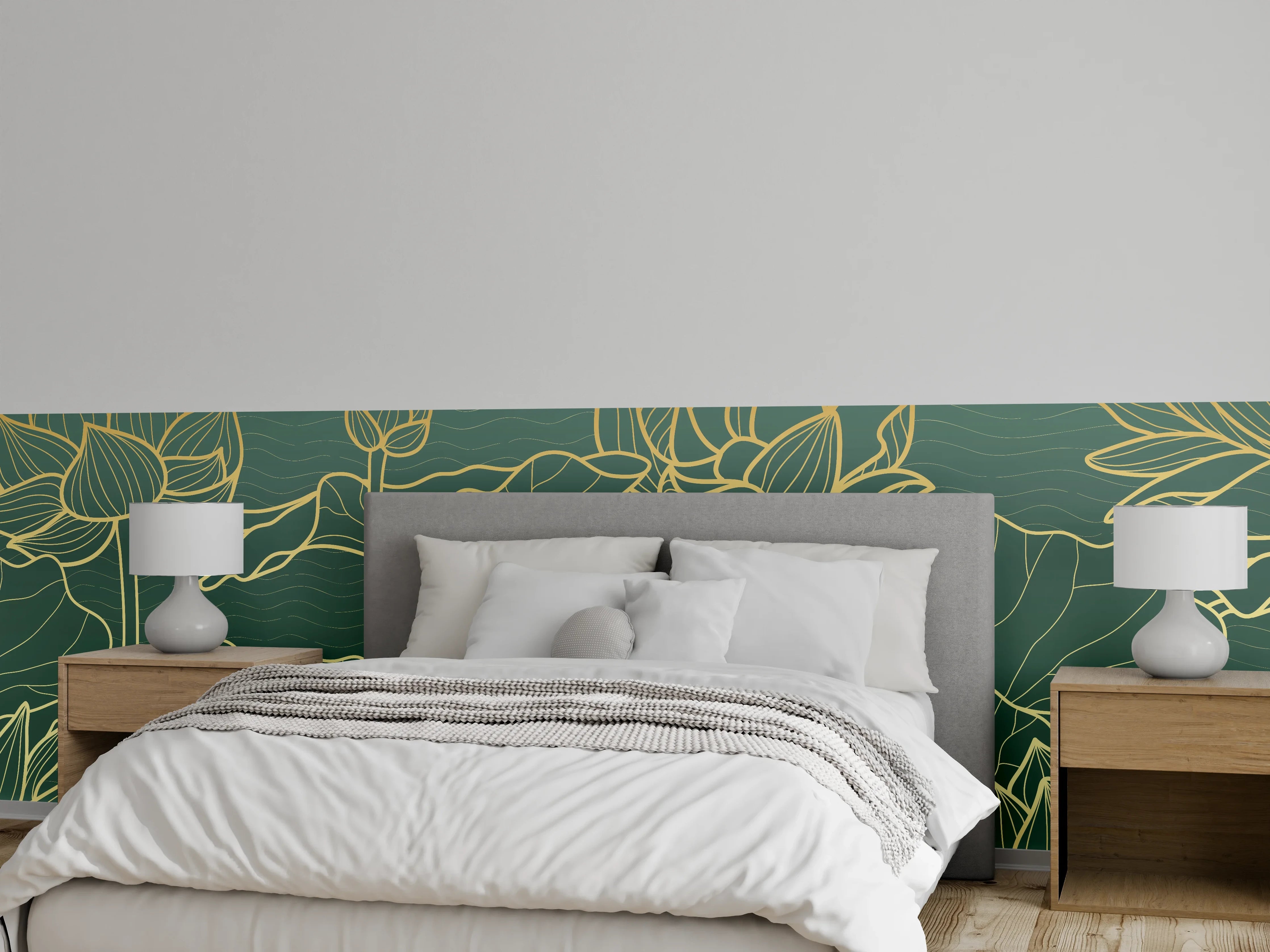 Wandverkleidung Schlafzimmer - Abstrakte goldende Blüten